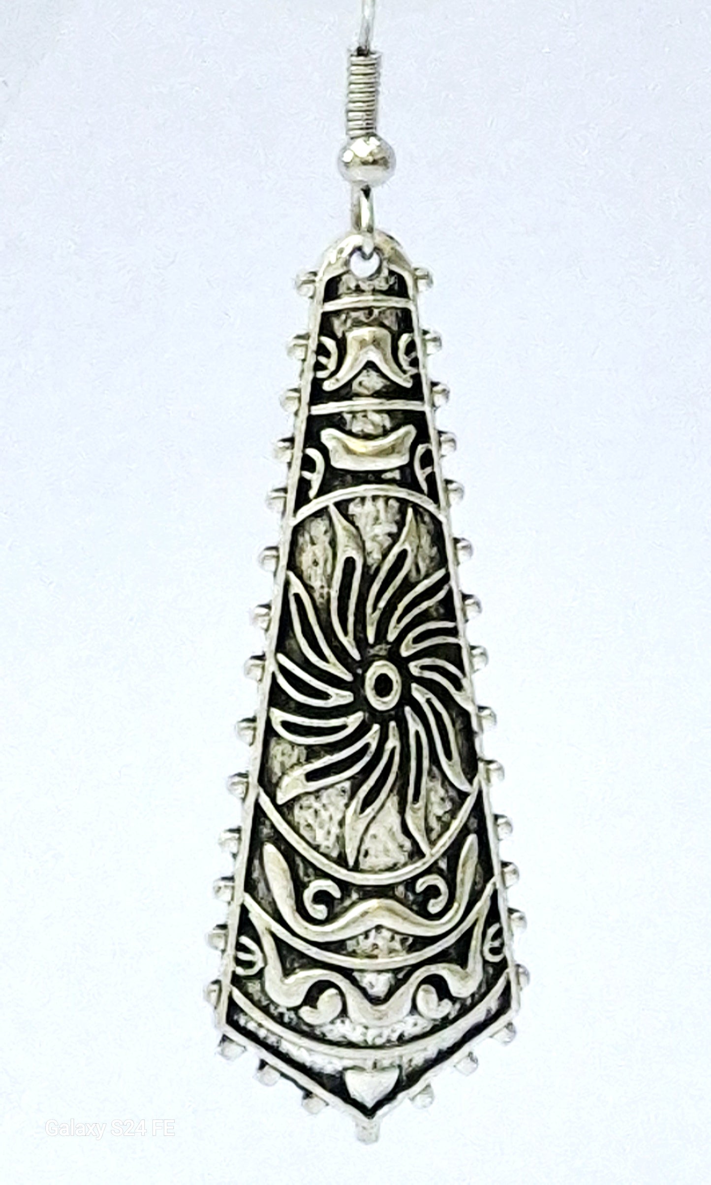 Silver Ethnic Engraved Tribal Earrings