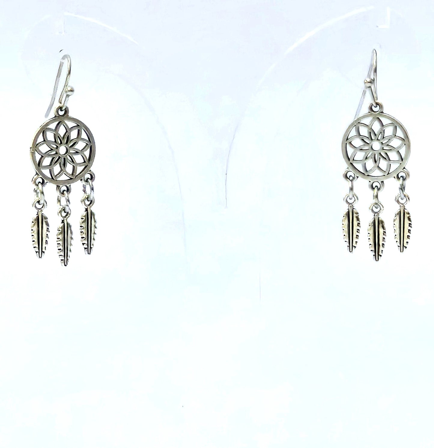 Silver Dreamcatcher Feathered Earrings