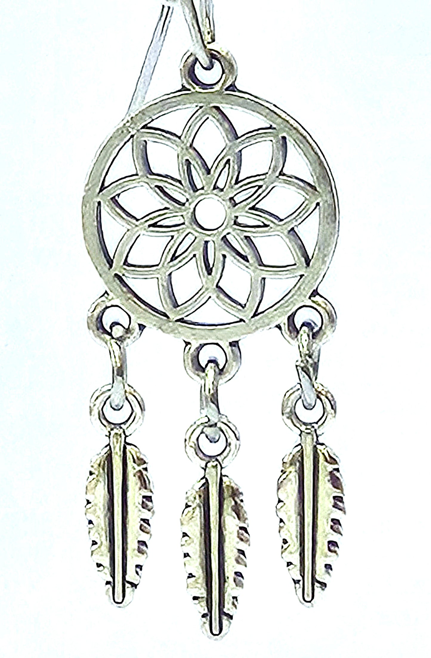 Silver Dreamcatcher Feathered Earrings