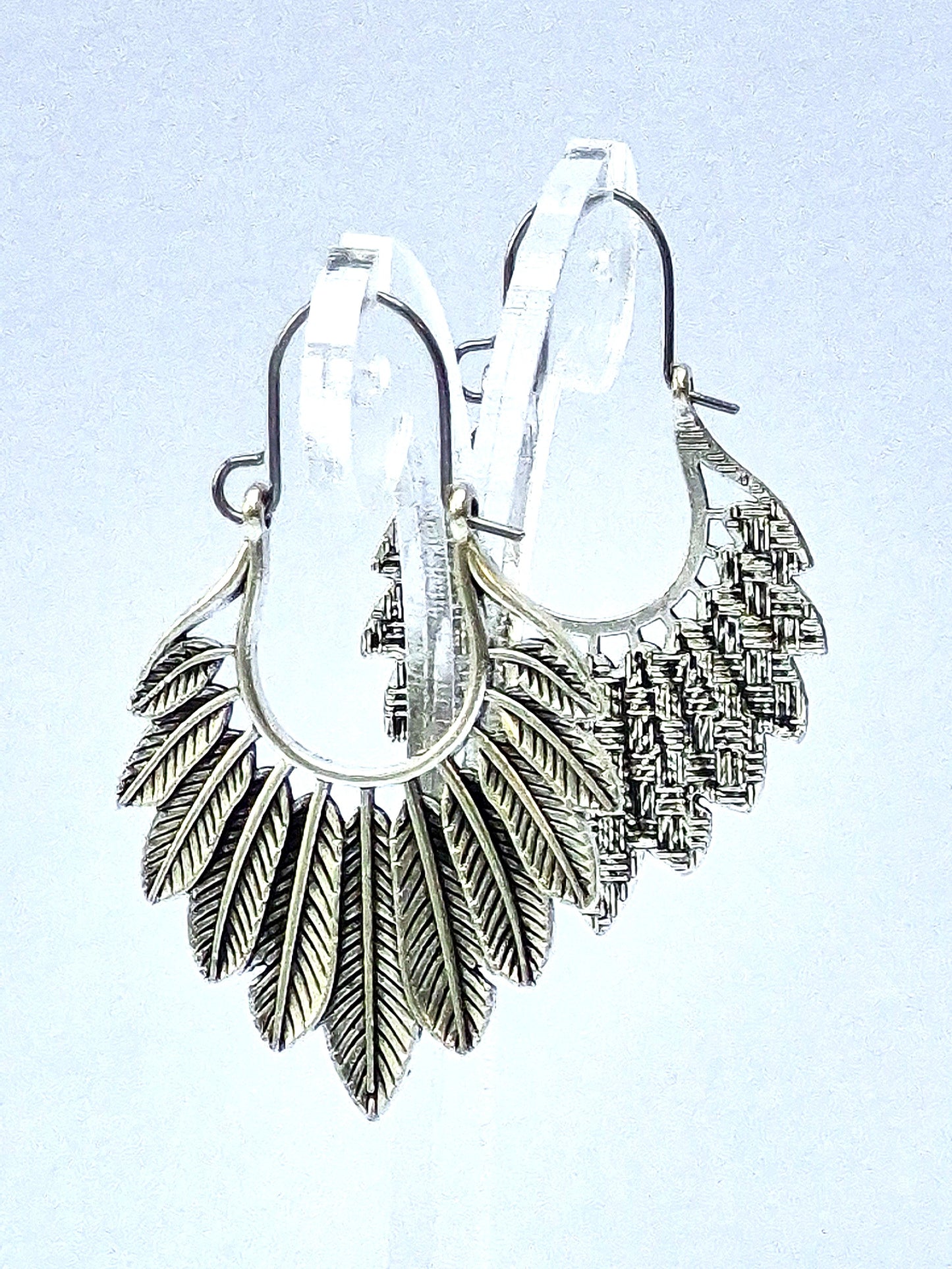 Silver Multifeather Engraved Earrings