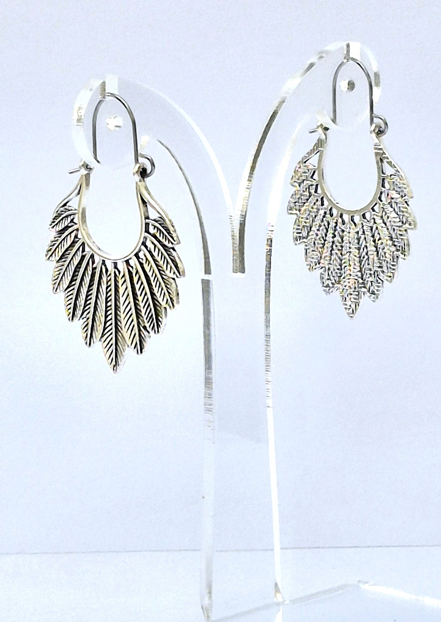 Silver Multifeather Engraved Earrings