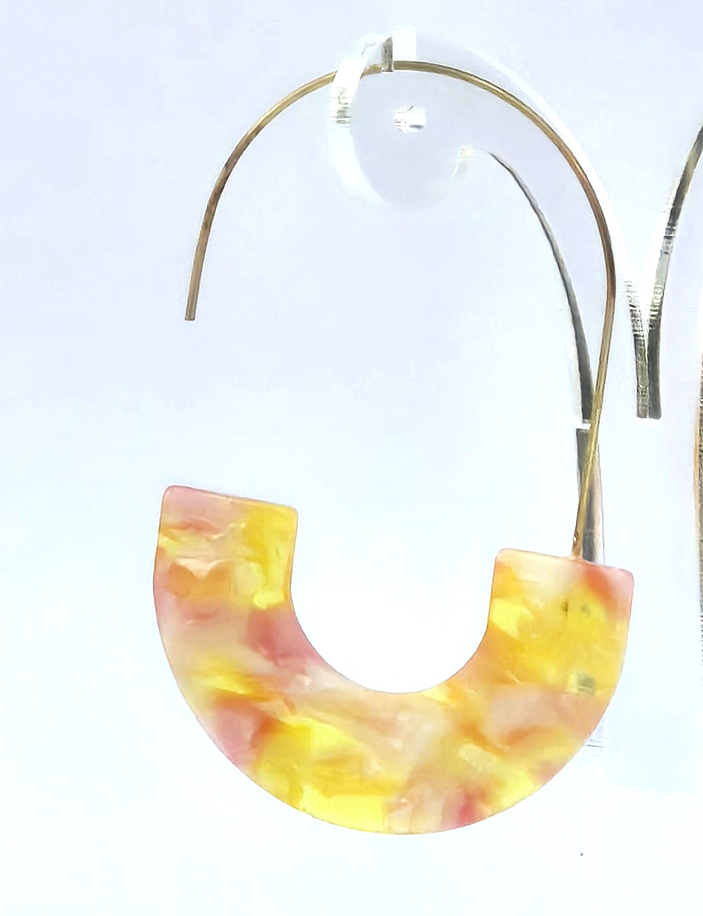 Pink and Yellow Marbled Resin Hoop Earrings