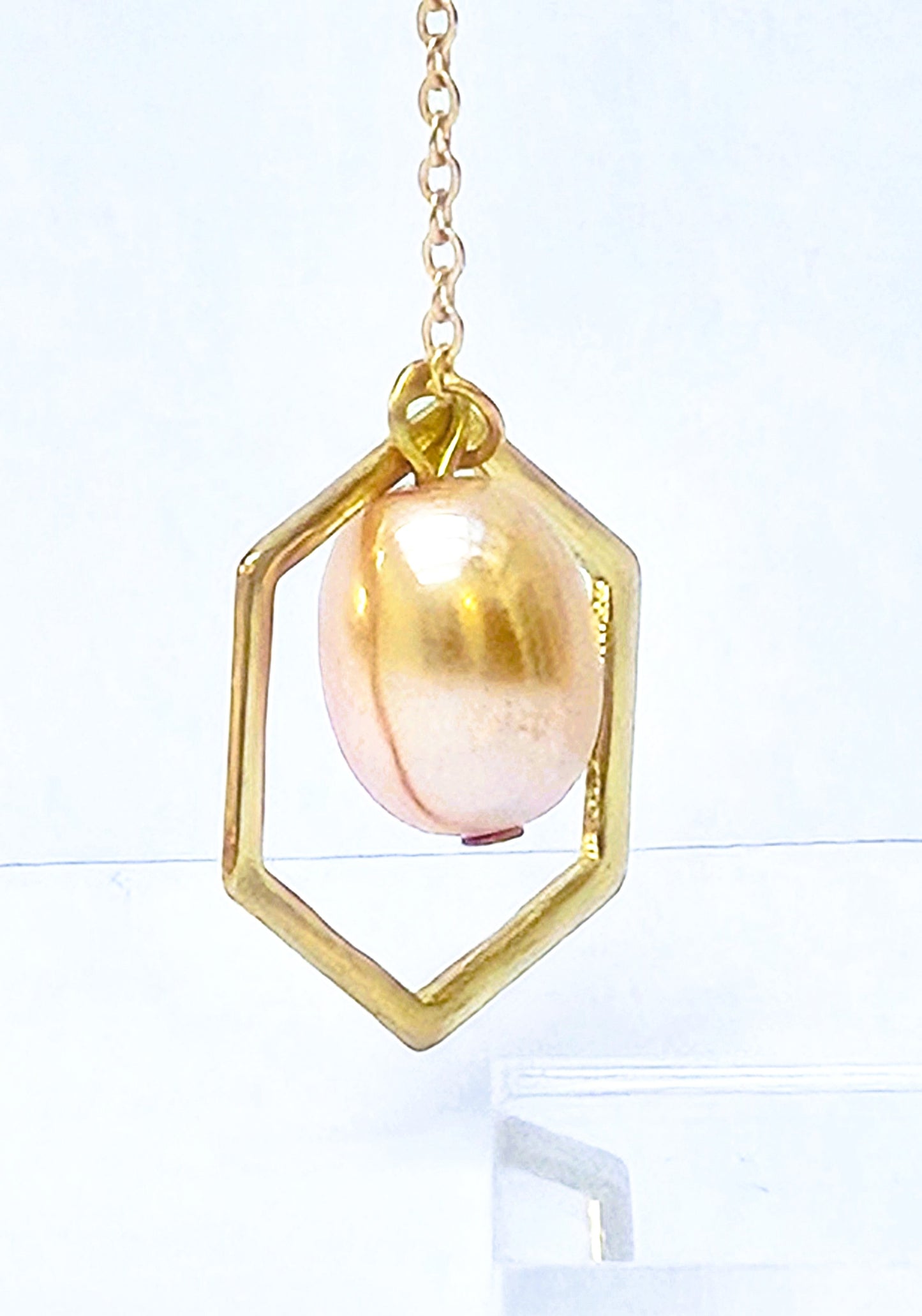 Gold Mismatched Geometric, Chain Pearl Drop Earrings