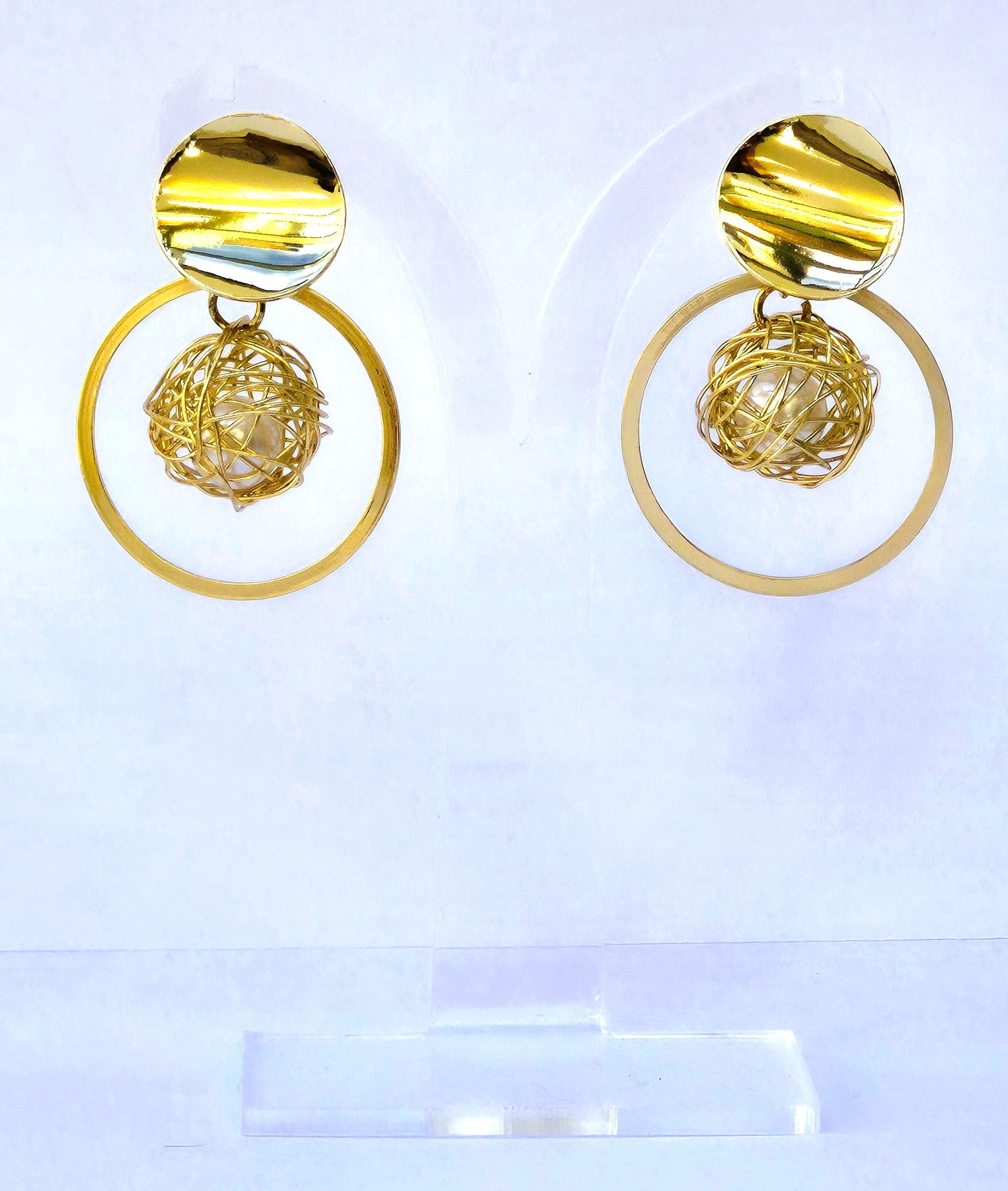 Gold Circle Nested-Pearl Earrings