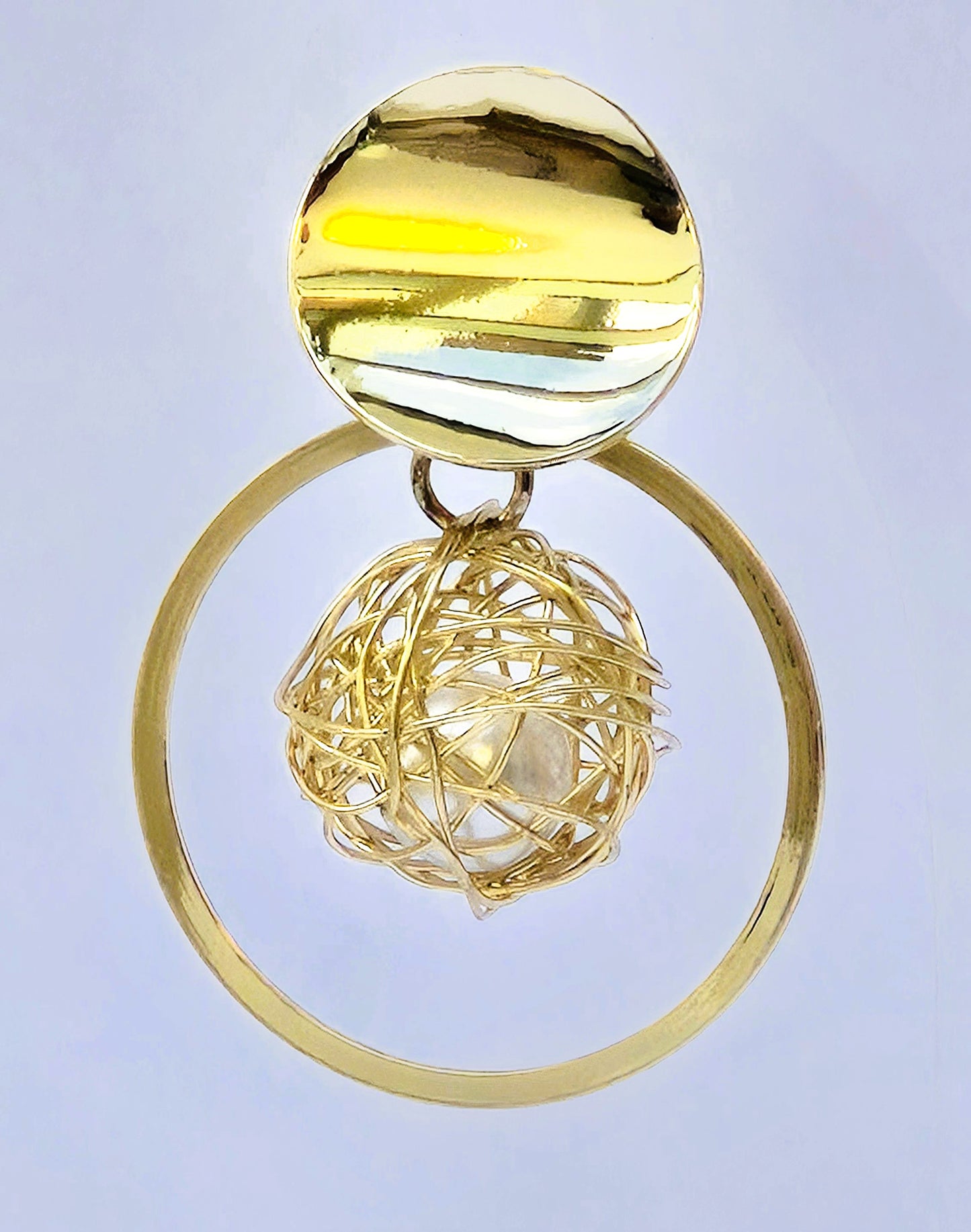 Gold Circle Nested-Pearl Earrings