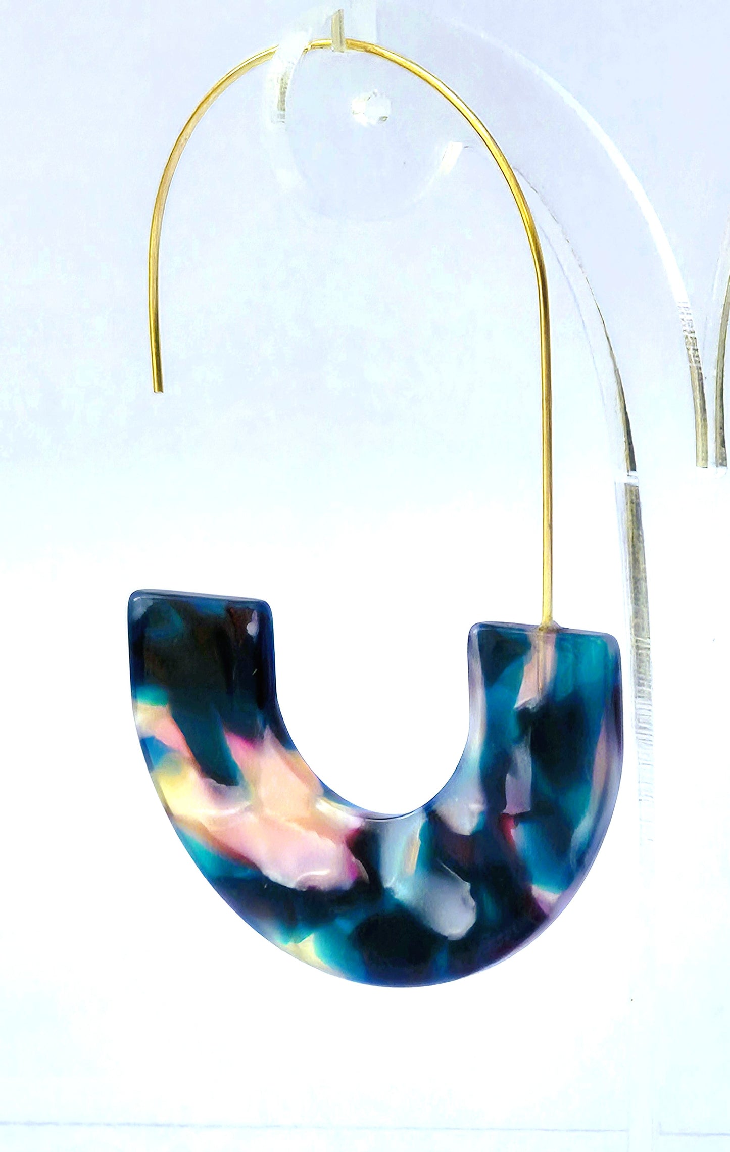 Multicolored Marbled Resin Hoop Earrings