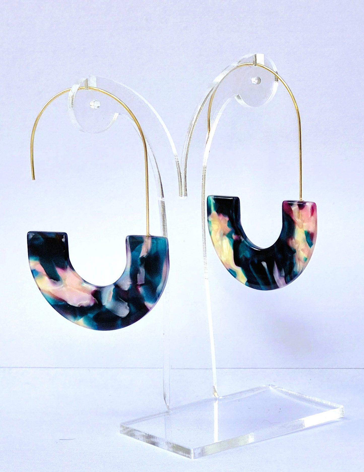 Multicolored Marbled Resin Hoop Earrings