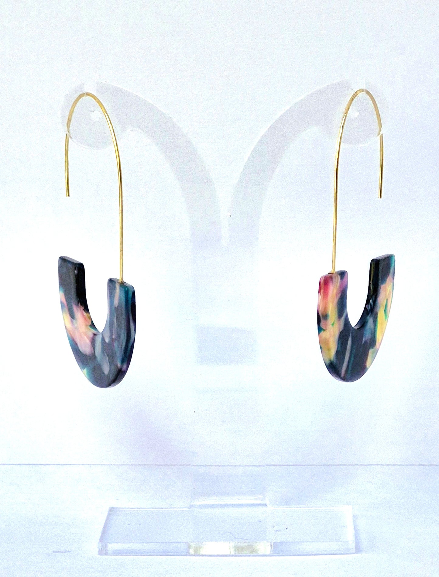 Multicolored Marbled Resin Hoop Earrings