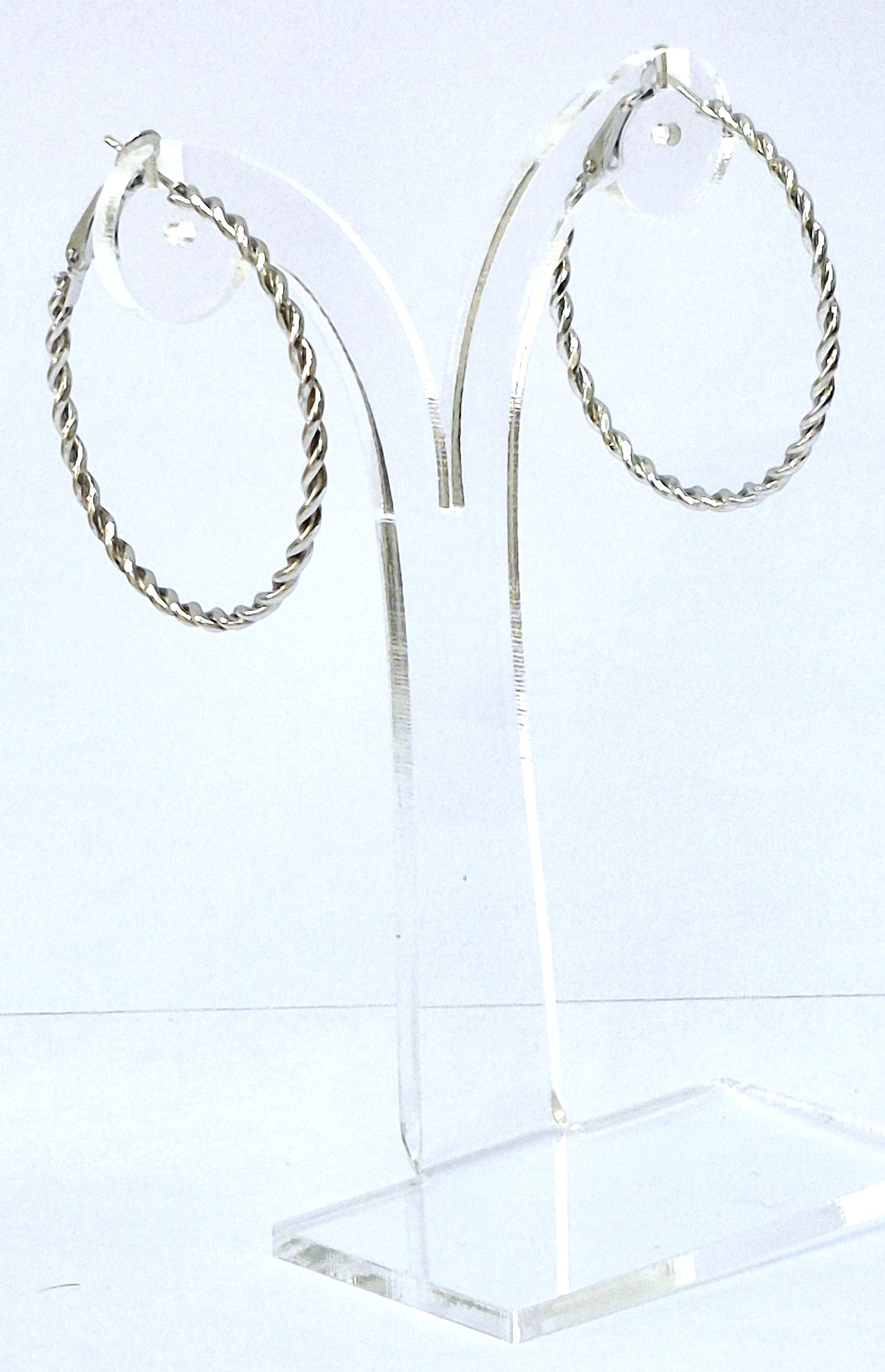 Silver Twisted Medium Hoop Earrings