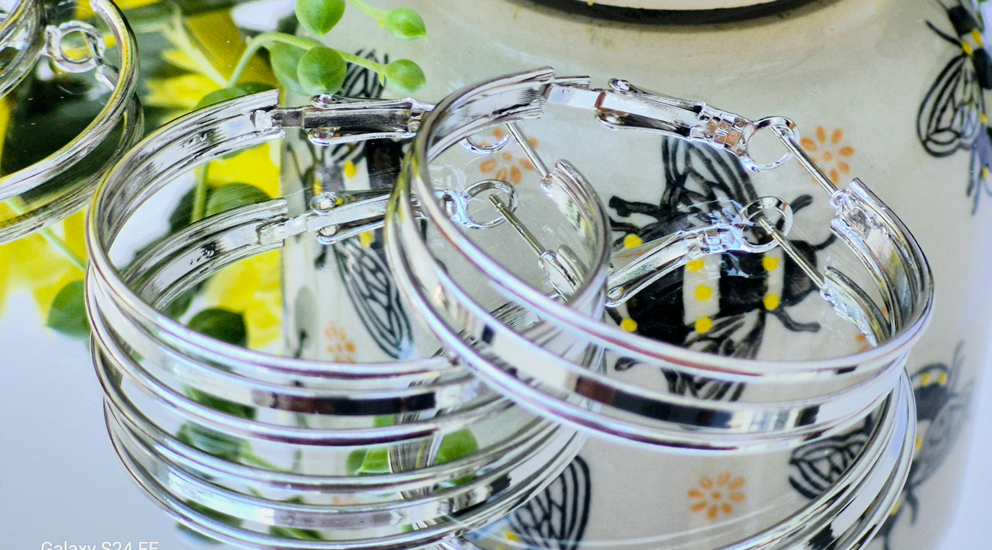 Silver Triple Hoop Earrings