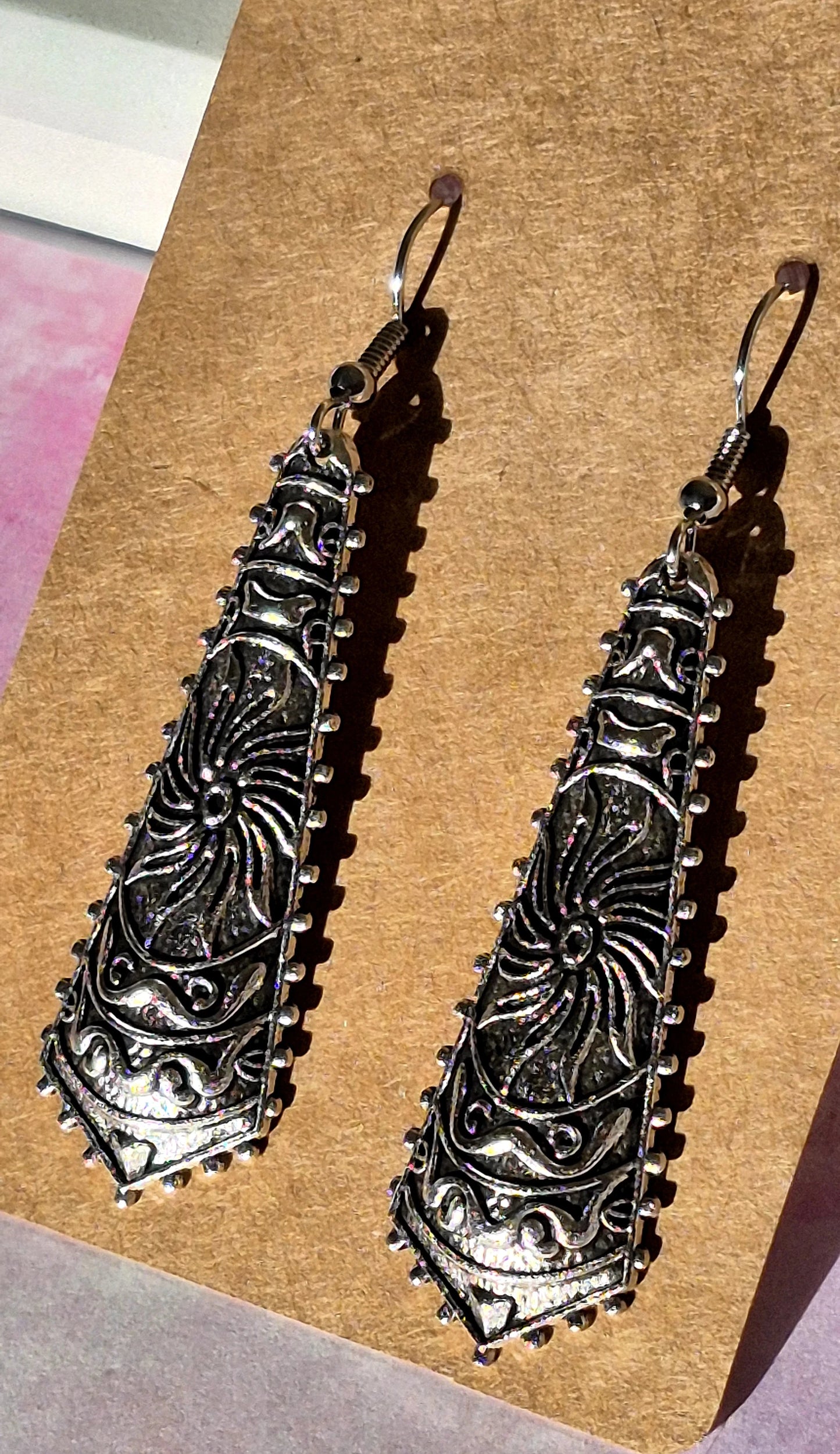 Silver Ethnic Engraved Tribal Earrings