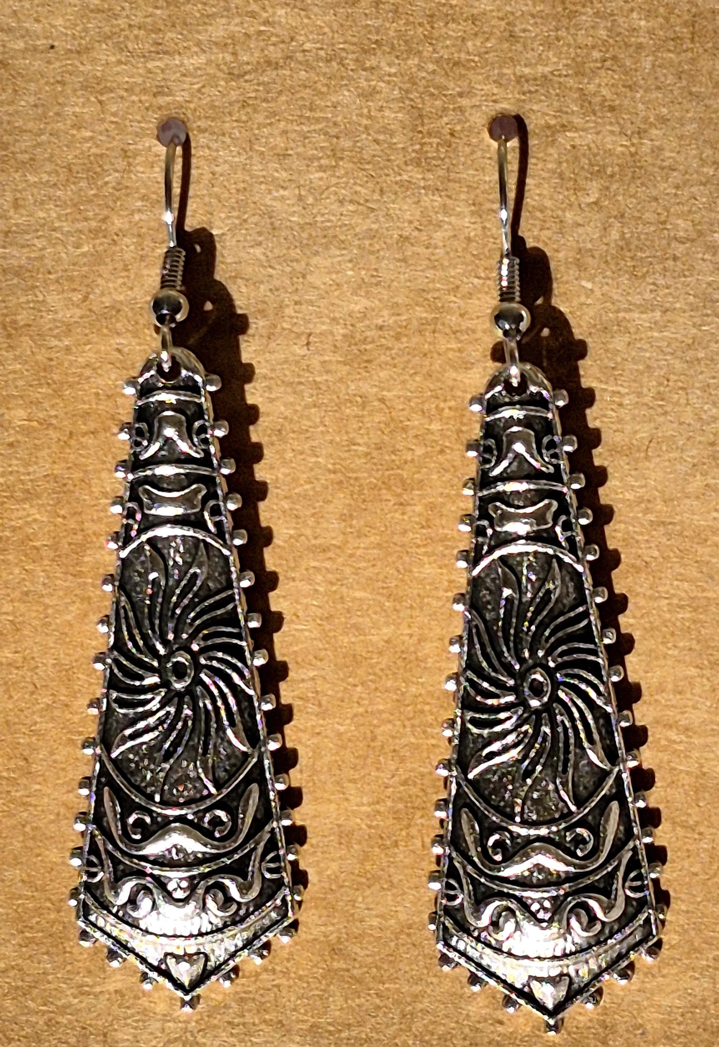Silver Ethnic Engraved Tribal Earrings