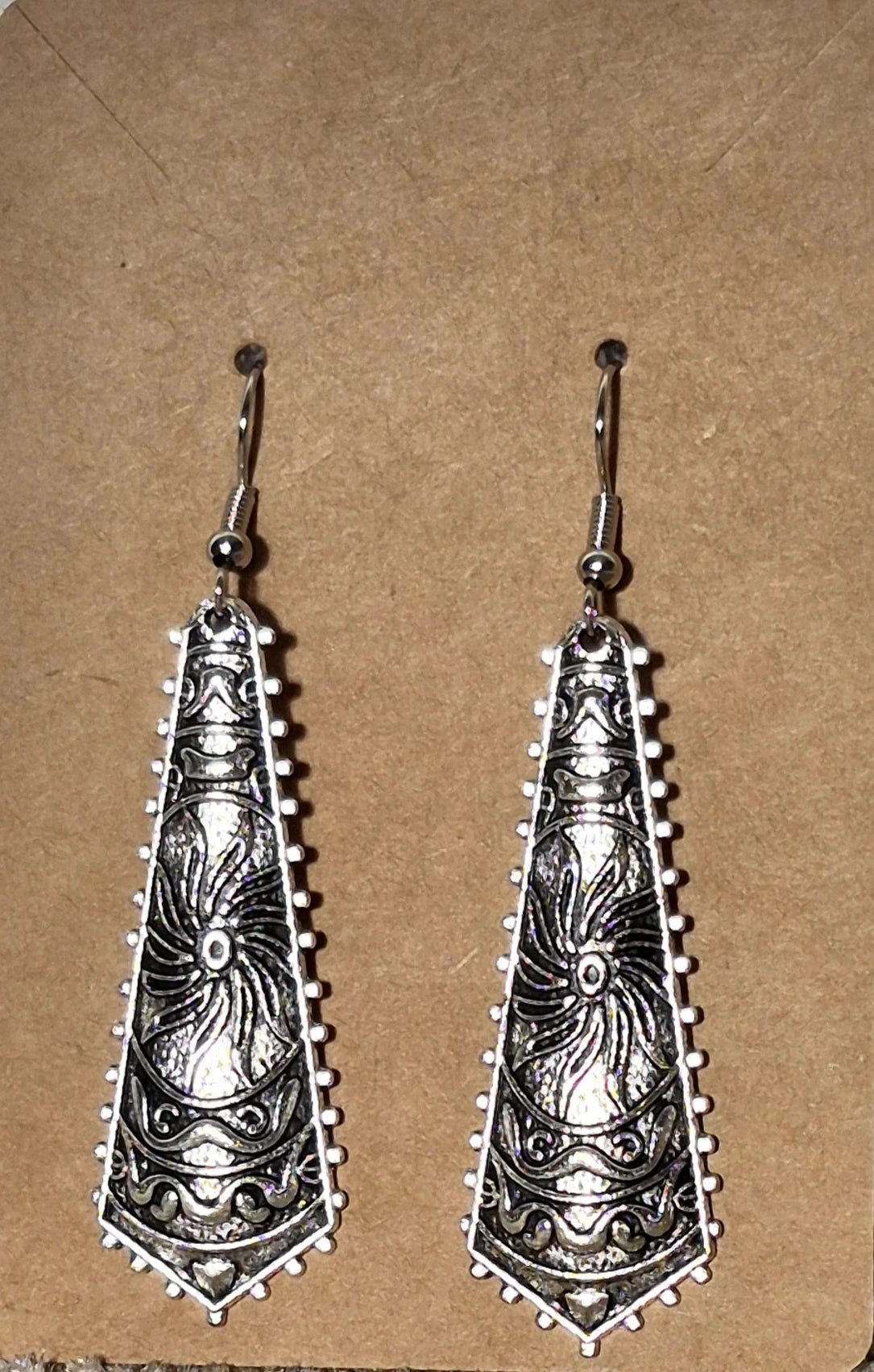 Silver Ethnic Engraved Tribal Earrings