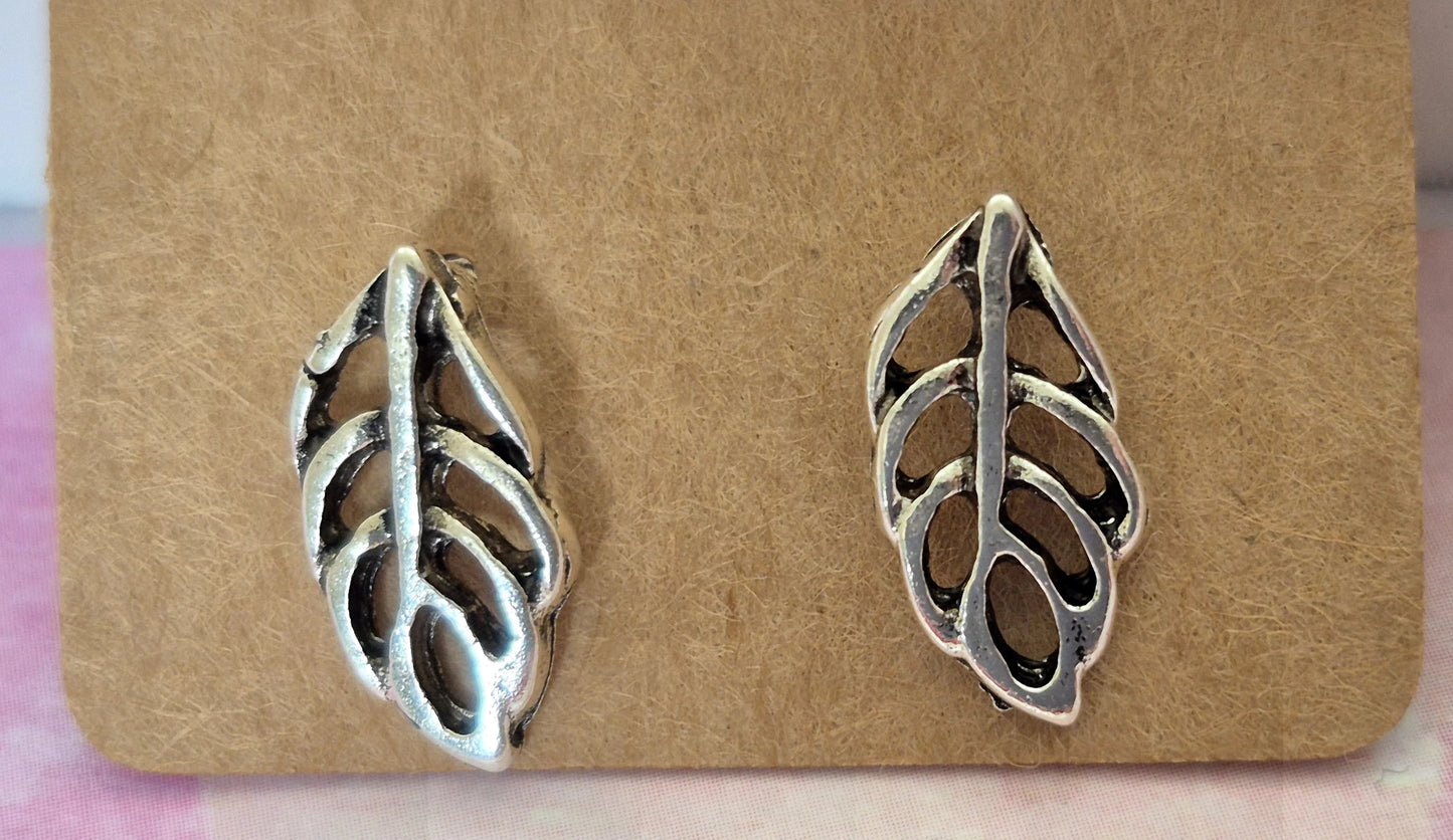 Minimal Silver Leaf Stud Earrings