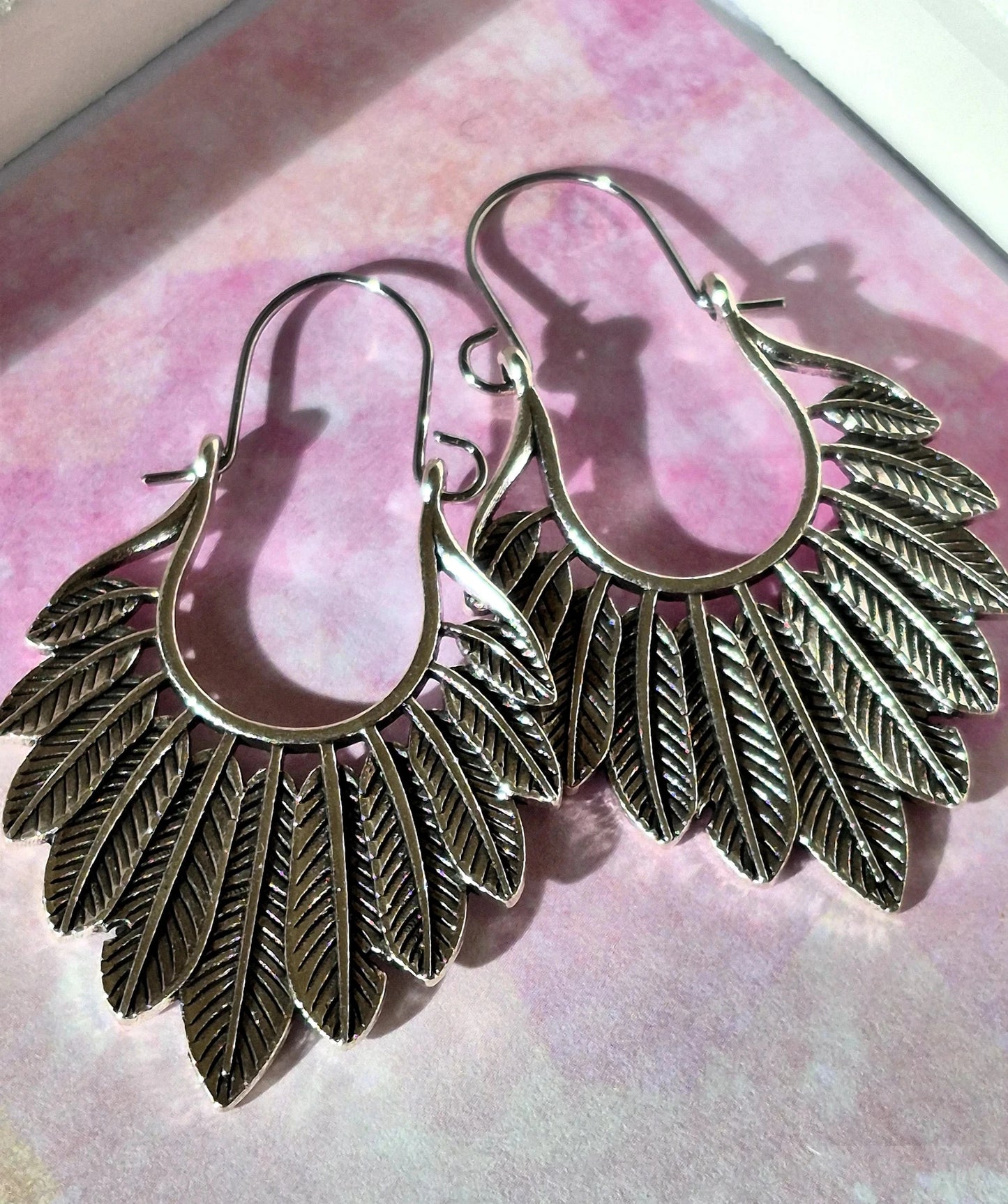 Silver Multifeather Engraved Earrings