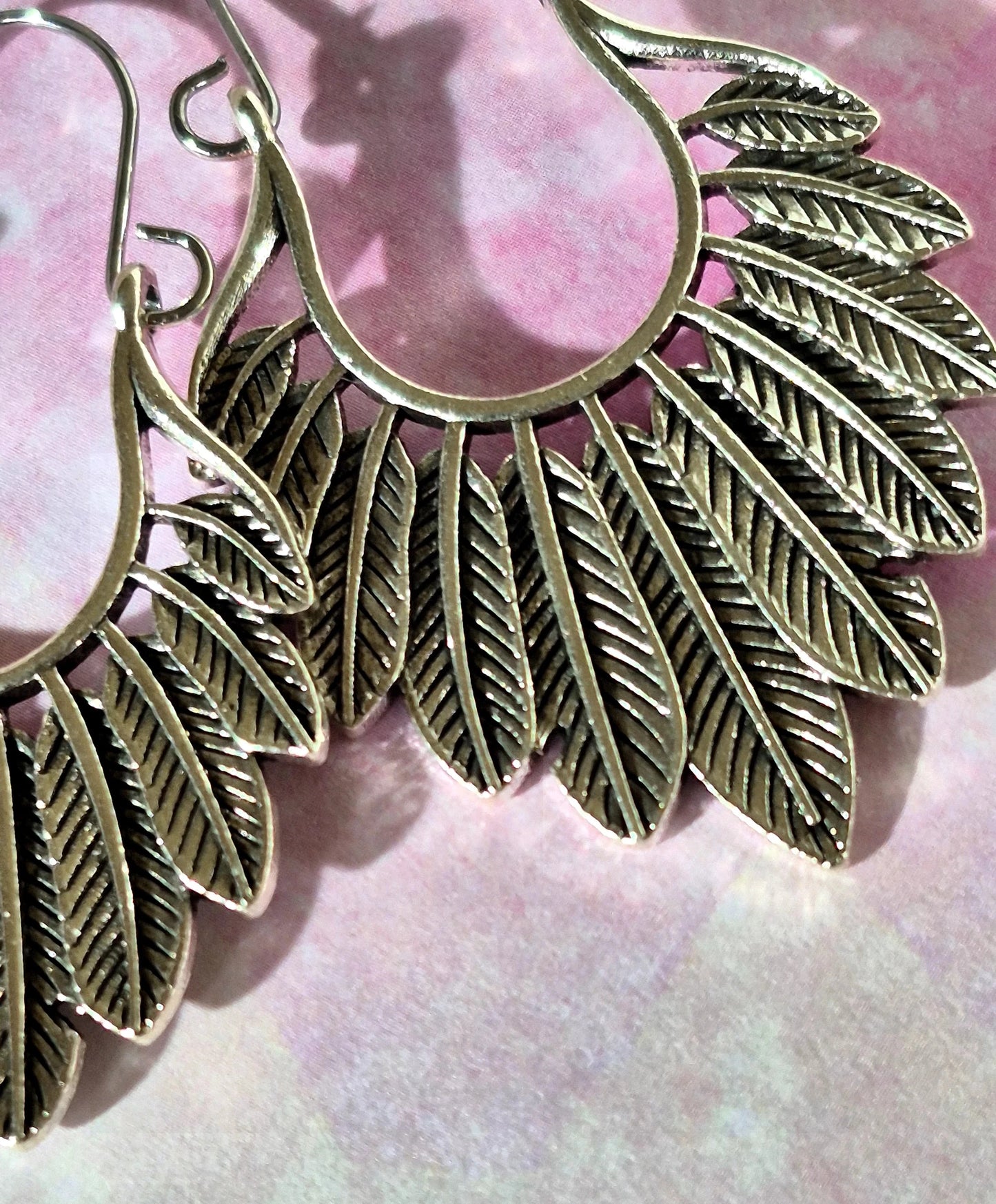 Silver Multifeather Engraved Earrings