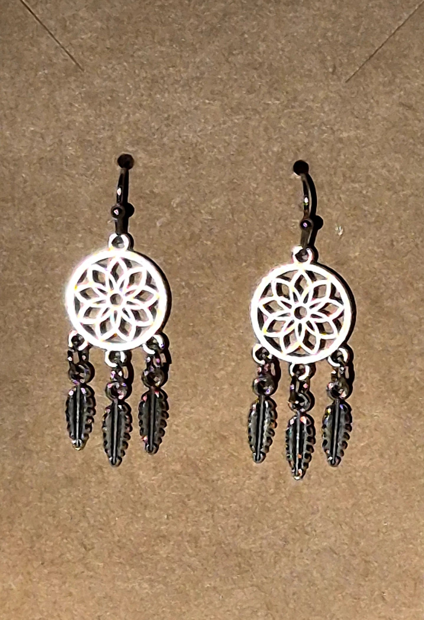 Silver Dreamcatcher Feathered Earrings