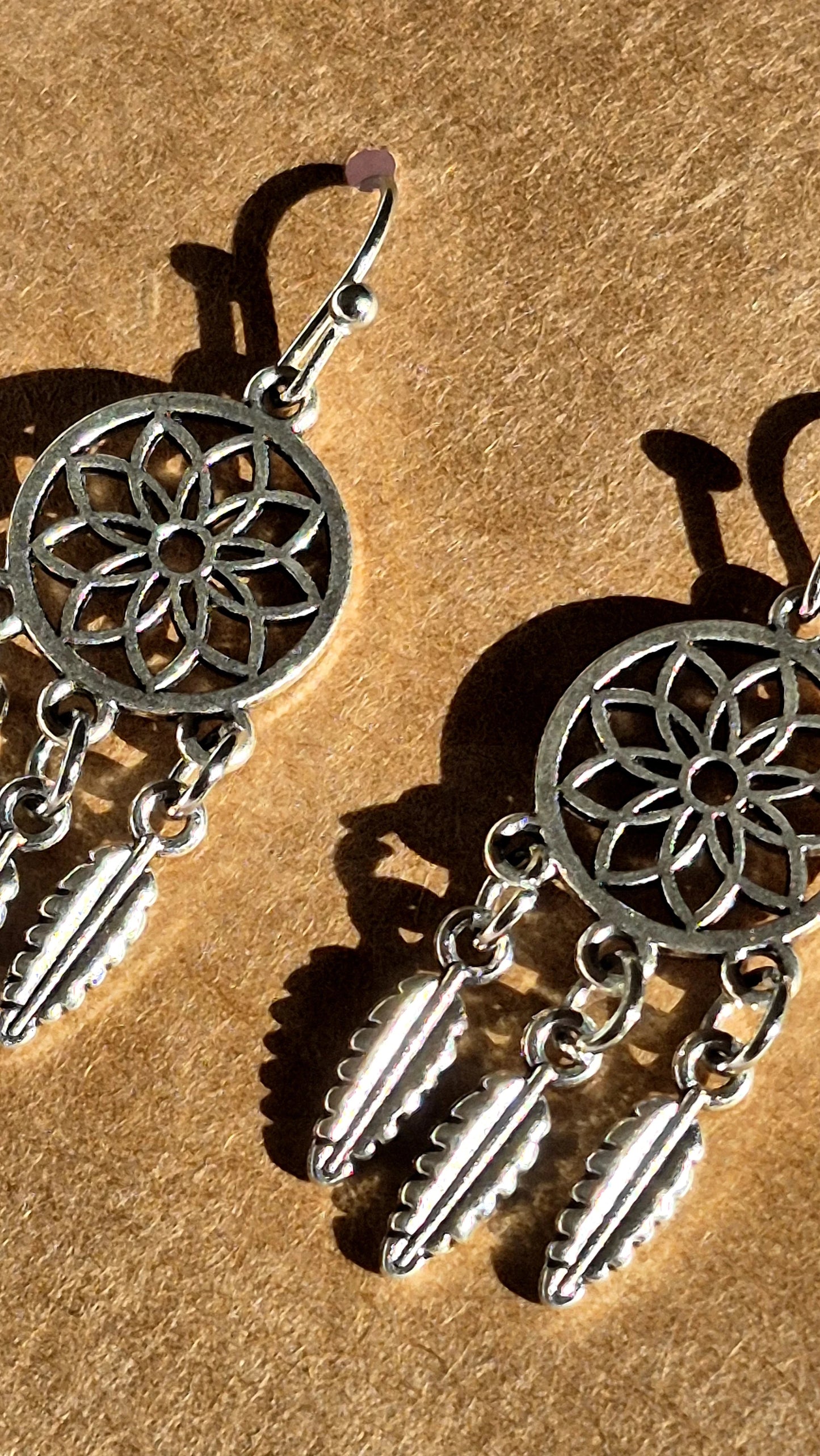 Silver Dreamcatcher Feathered Earrings