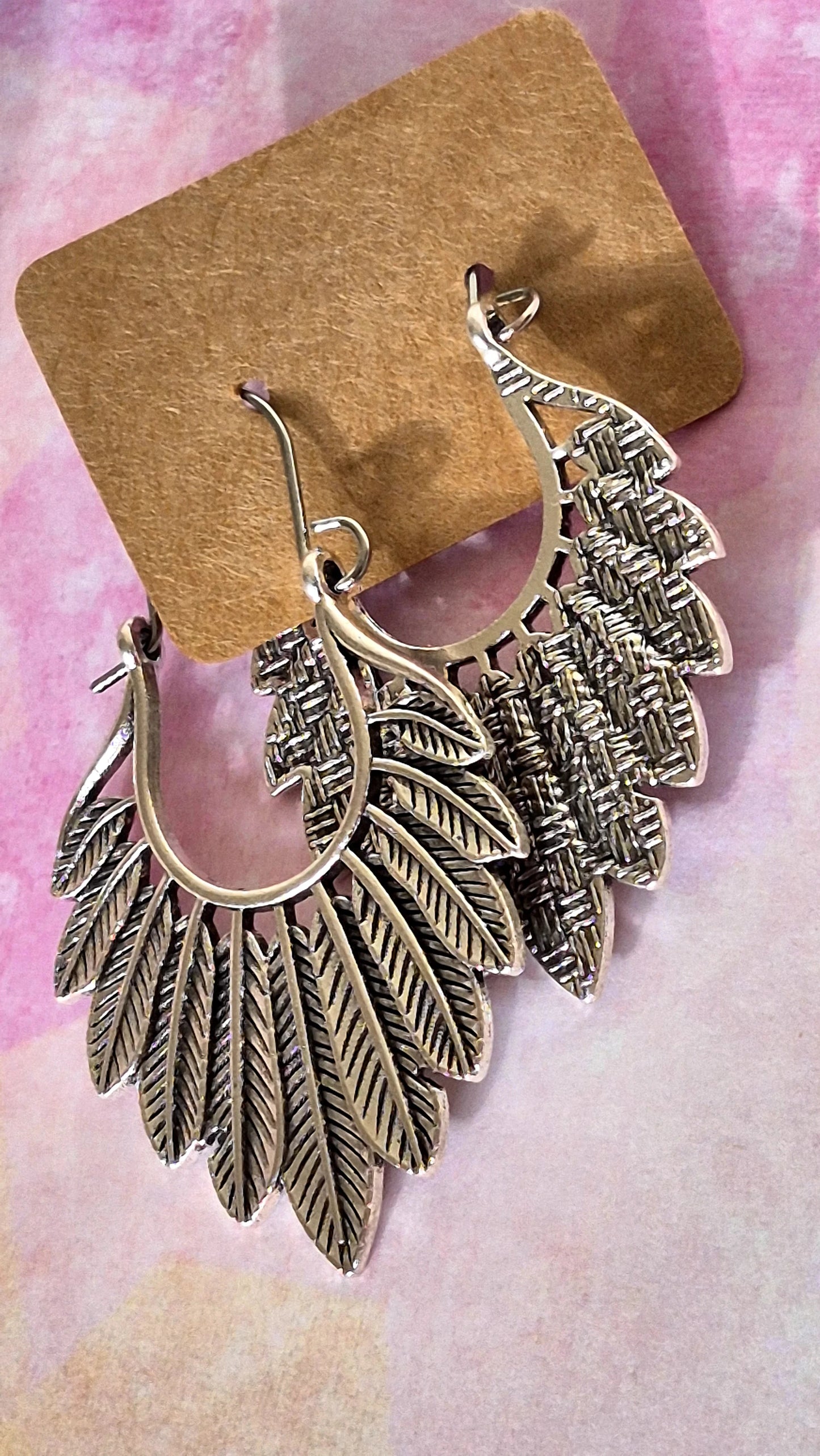 Silver Multifeather Engraved Earrings