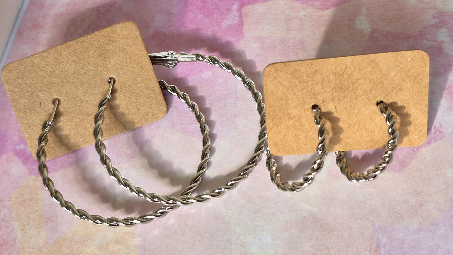 Silver Twisted Medium Hoop Earrings