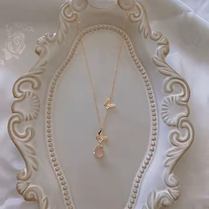 Water Drop Butterfly Pendant Necklace
