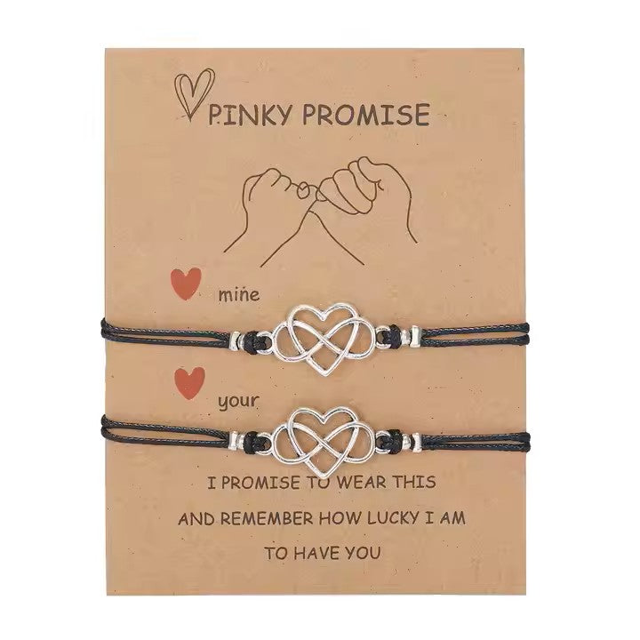 Pinky Promise Heart Shapes Knotted Bracelet Set