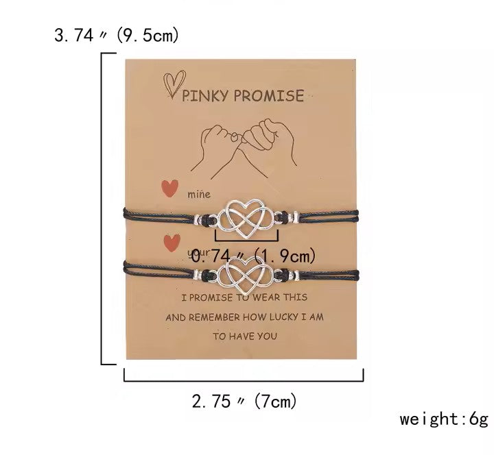 Pinky Promise Heart Shapes Knotted Bracelet Set