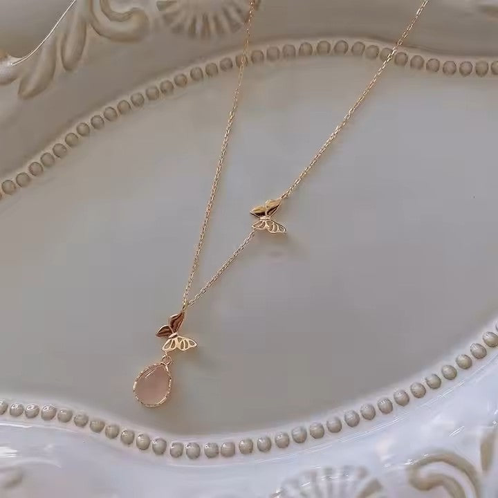 Water Drop Butterfly Pendant Necklace