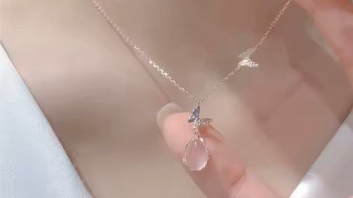 Water Drop Butterfly Pendant Necklace