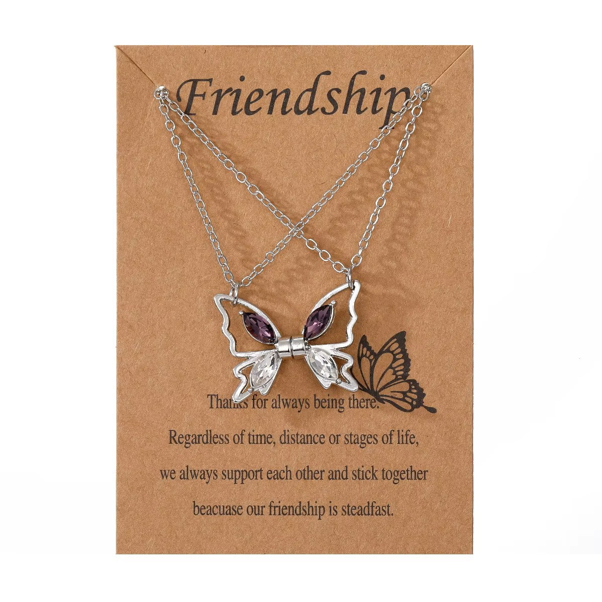 Friendship Silver Butterfly Pendant Necklace