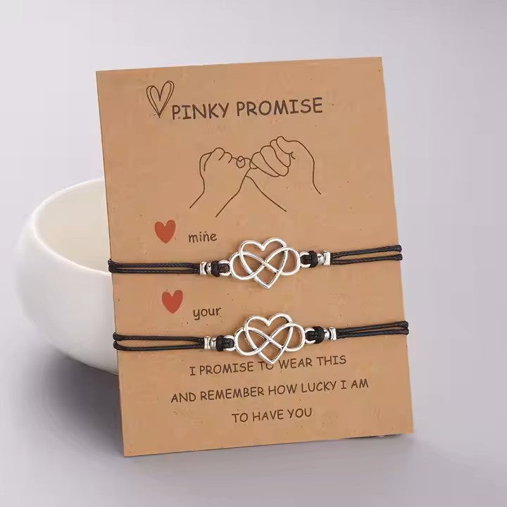 Pinky Promise Heart Shapes Knotted Bracelet Set