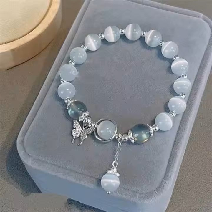 Adjustable Opal Beaded Butterfly Bracelet