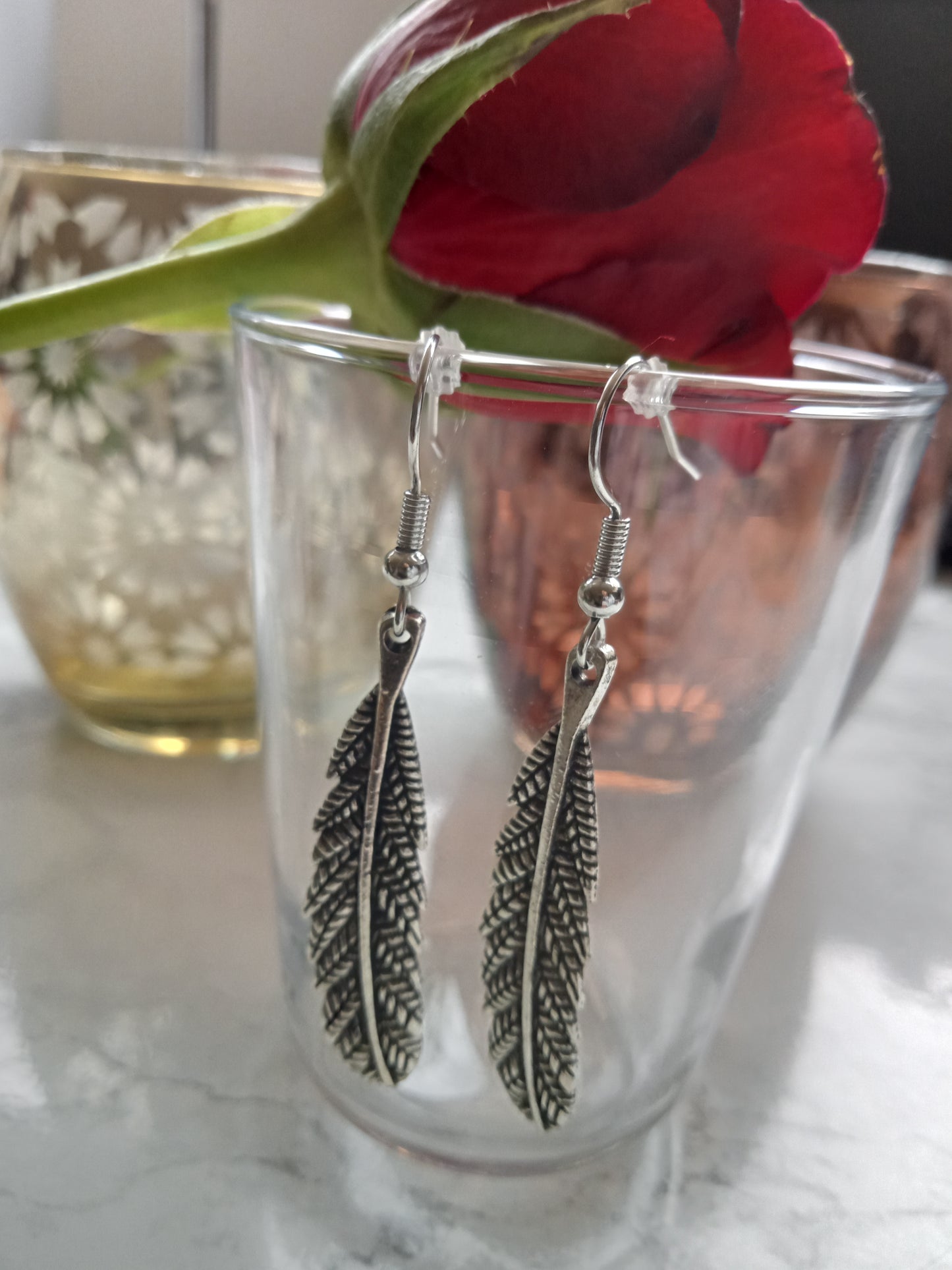 Silver Engraved Feathered Earrings