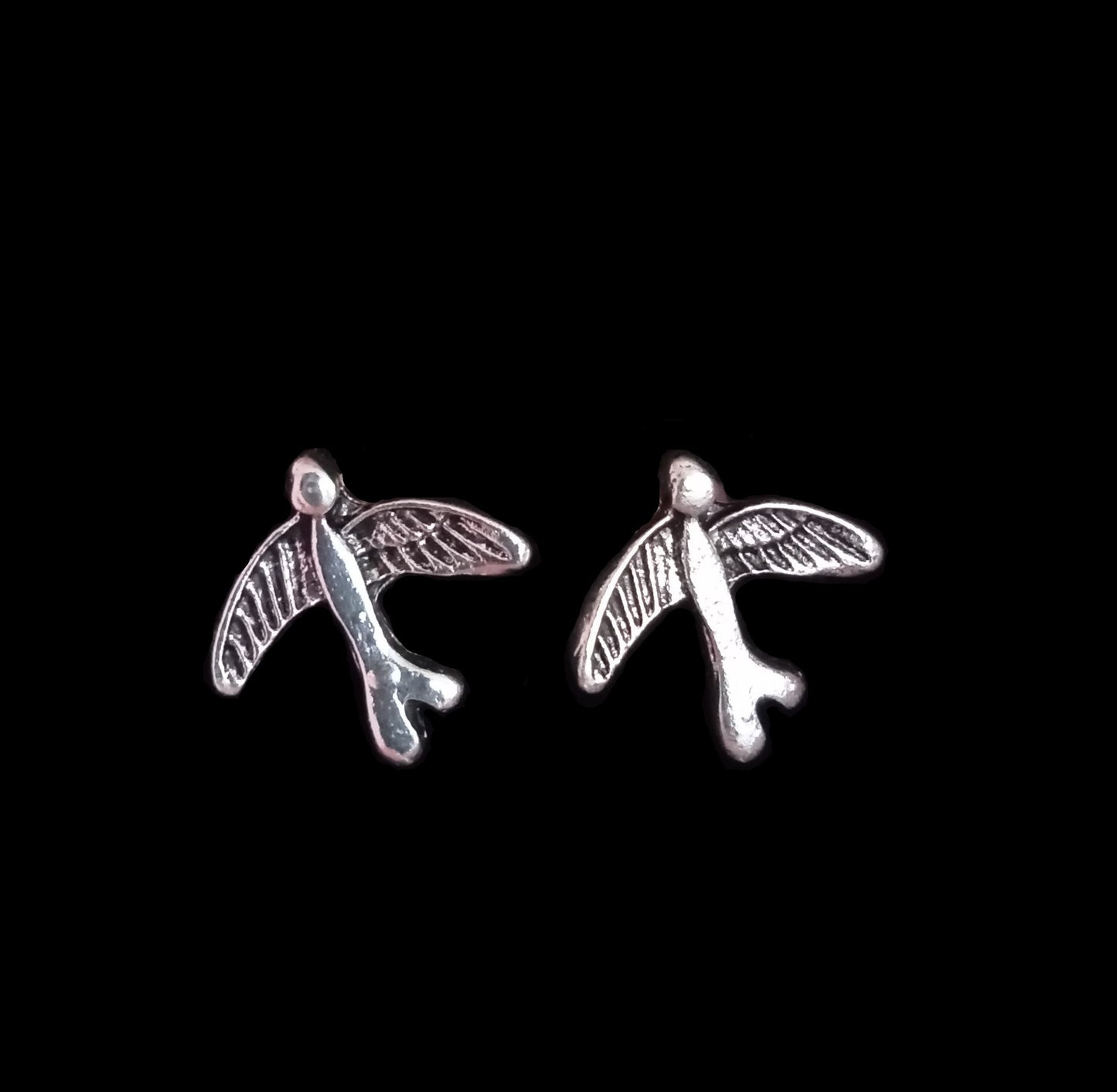 Minimal Silver Flying Birds Stud Earrings