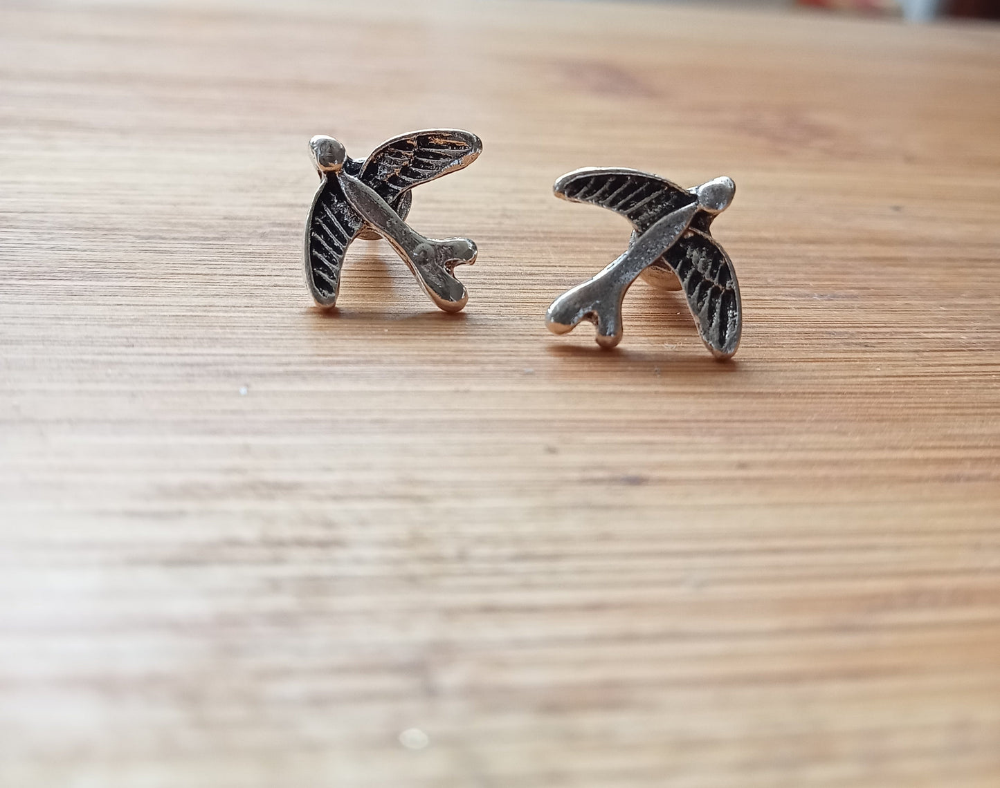 Minimal Silver Flying Birds Stud Earrings