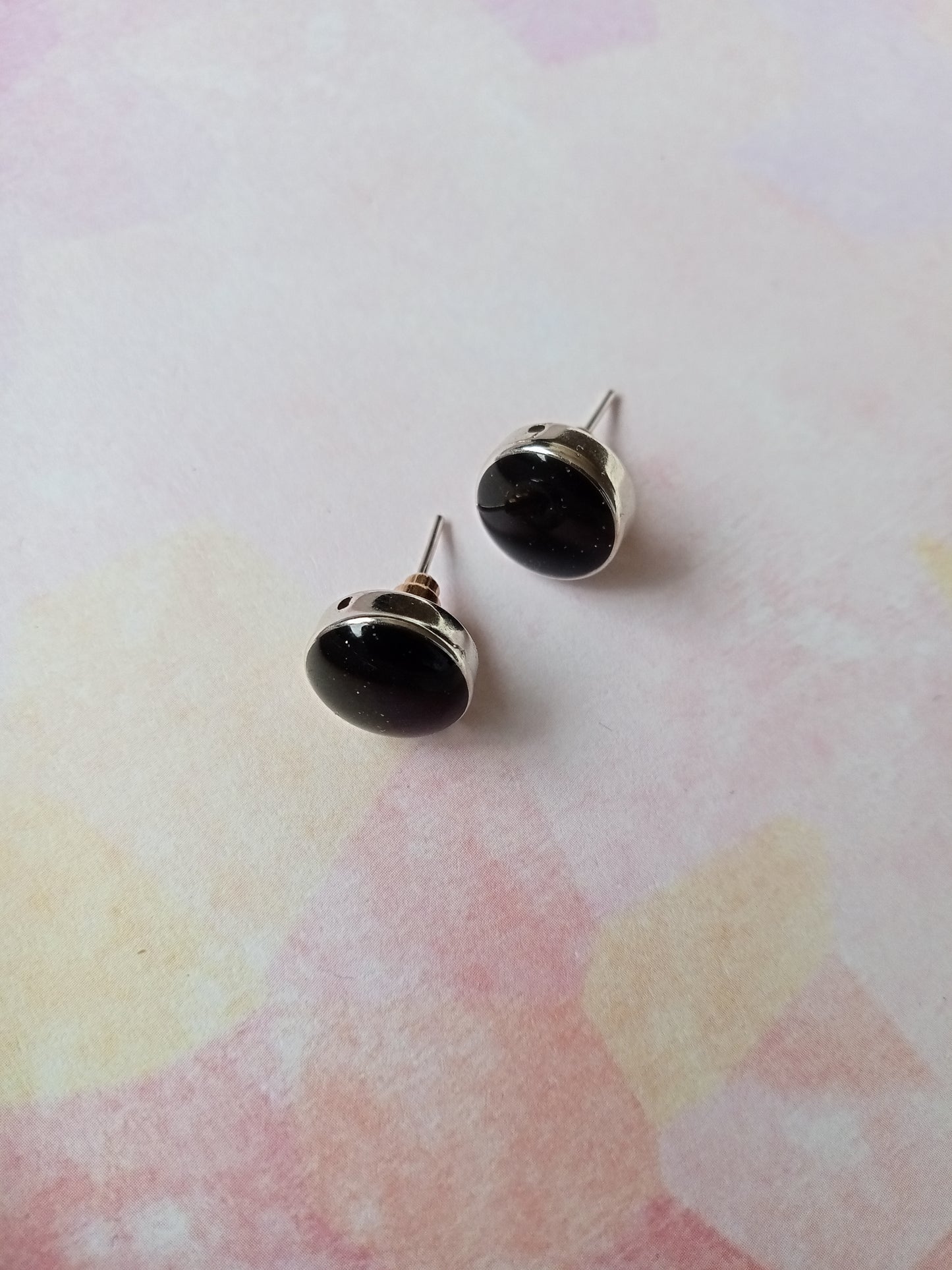 Silver and Black Starry Stud Earrings