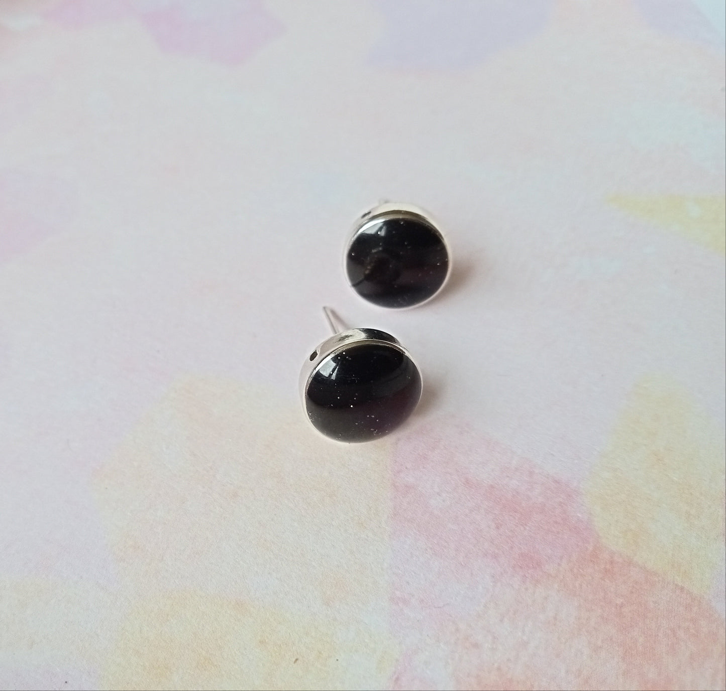 Silver and Black Starry Stud Earrings