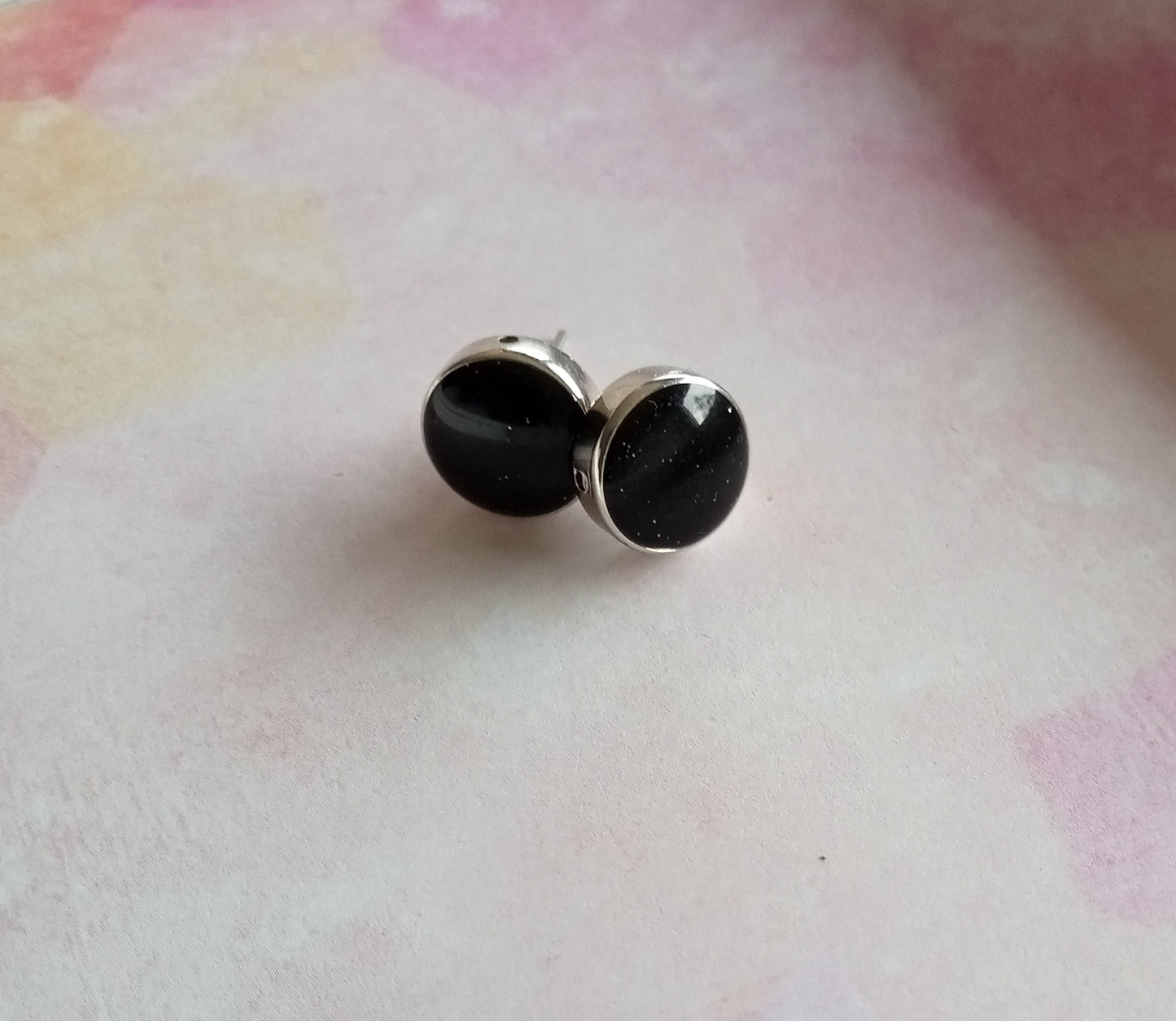 Silver and Black Starry Stud Earrings