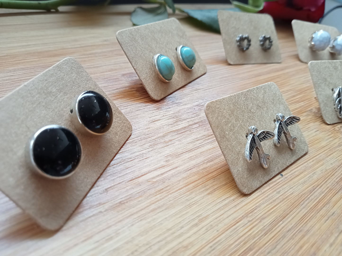 Silver and Black Starry Stud Earrings