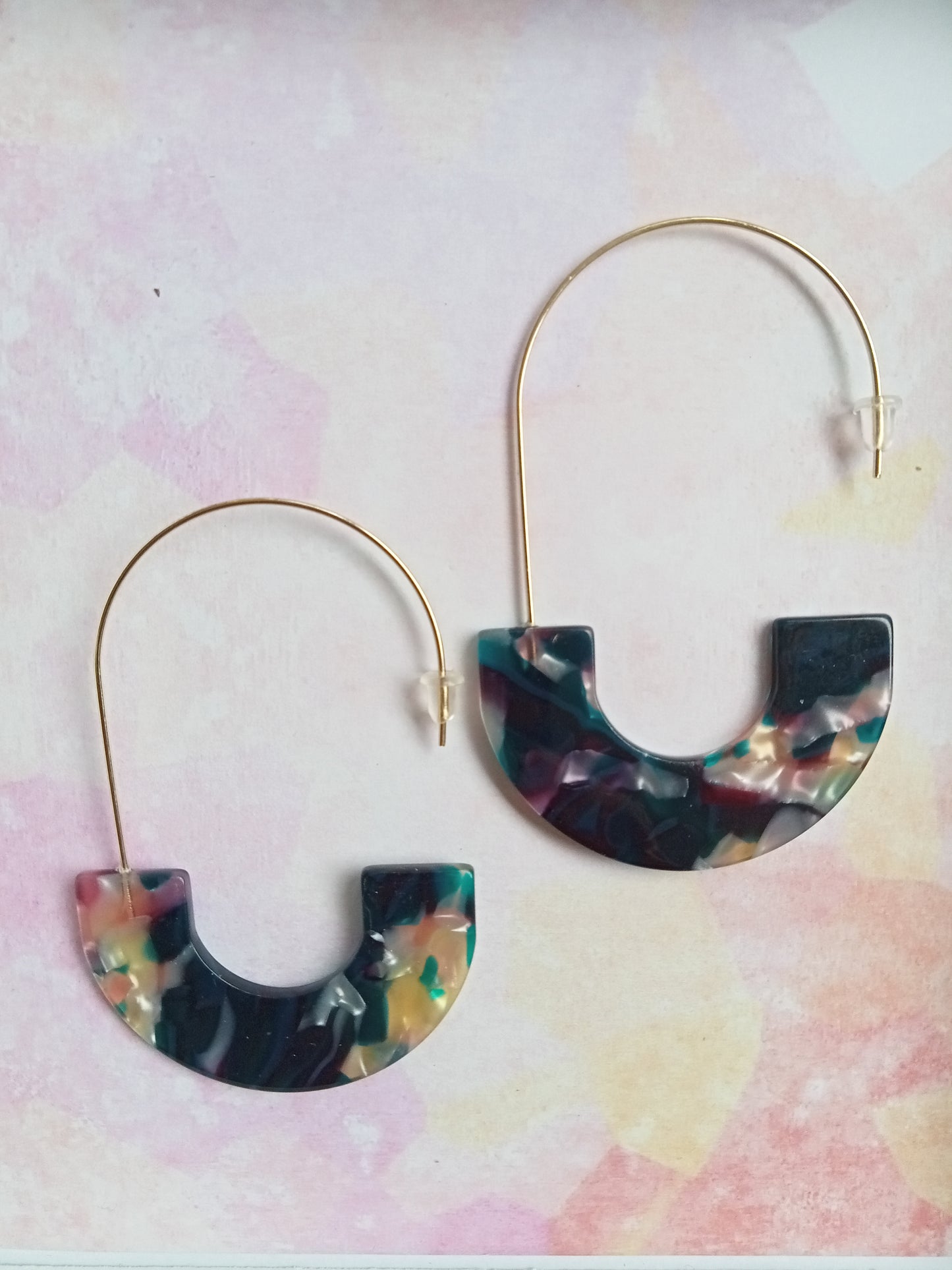 Multicolored Marbled Resin Hoop Earrings
