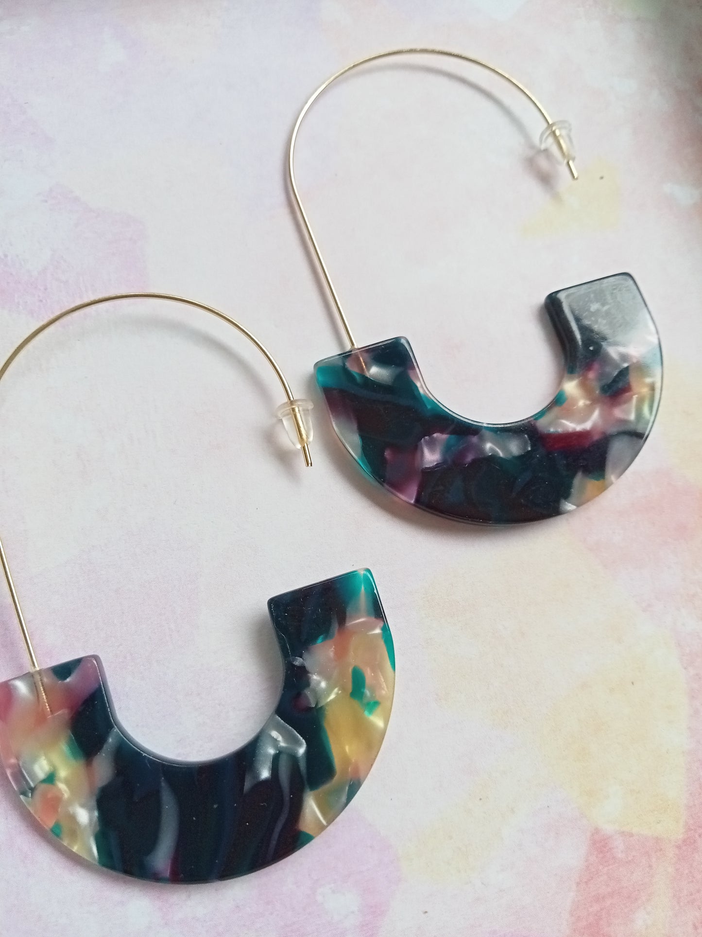 Multicolored Marbled Resin Hoop Earrings