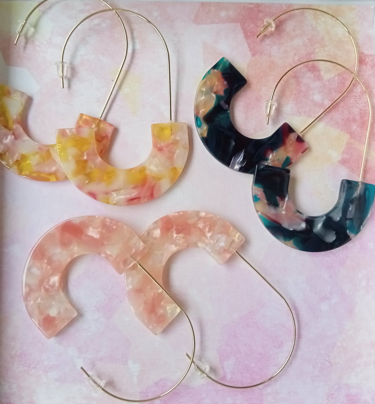 Multicolored Marbled Resin Hoop Earrings