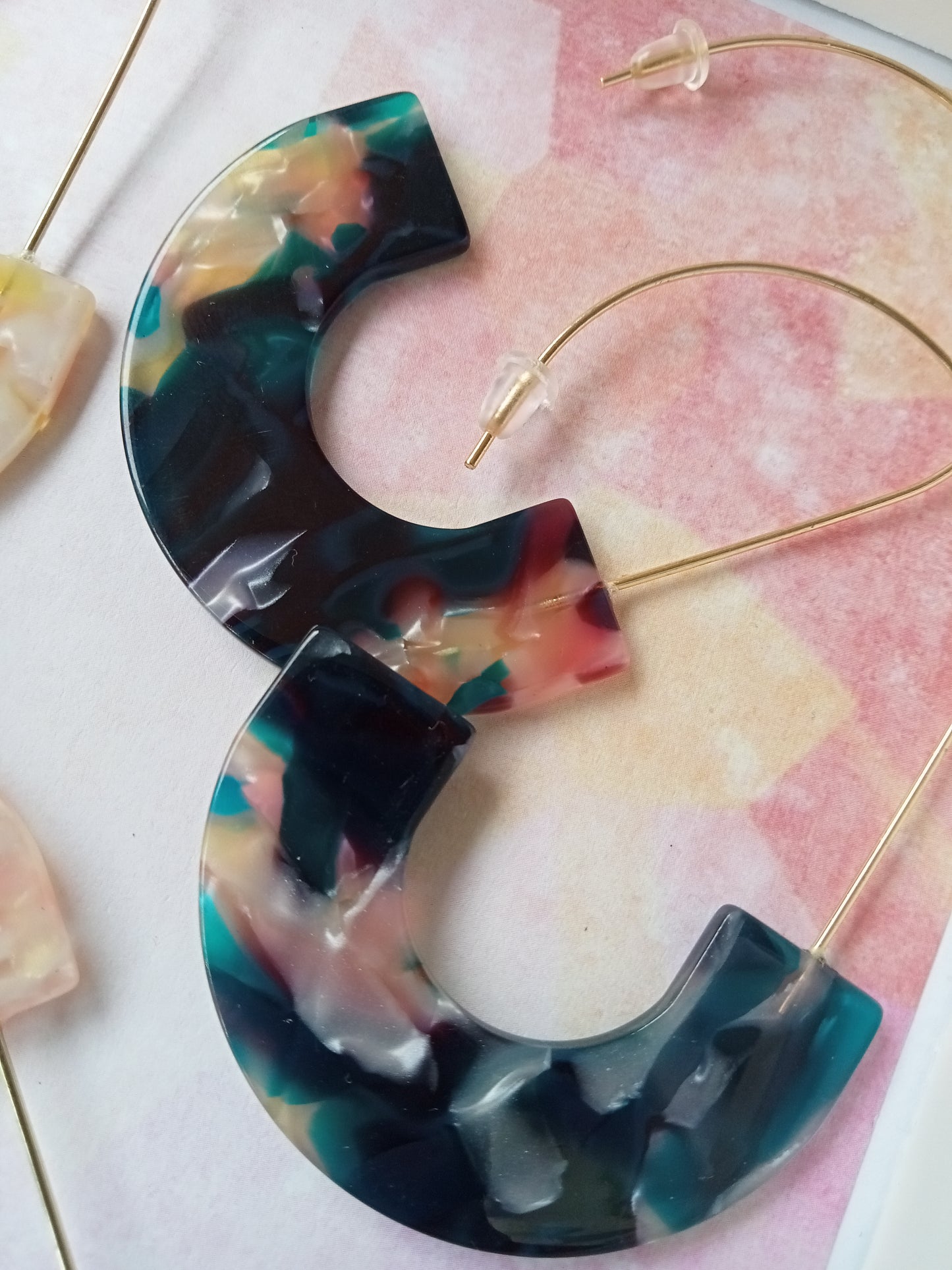 Multicolored Marbled Resin Hoop Earrings