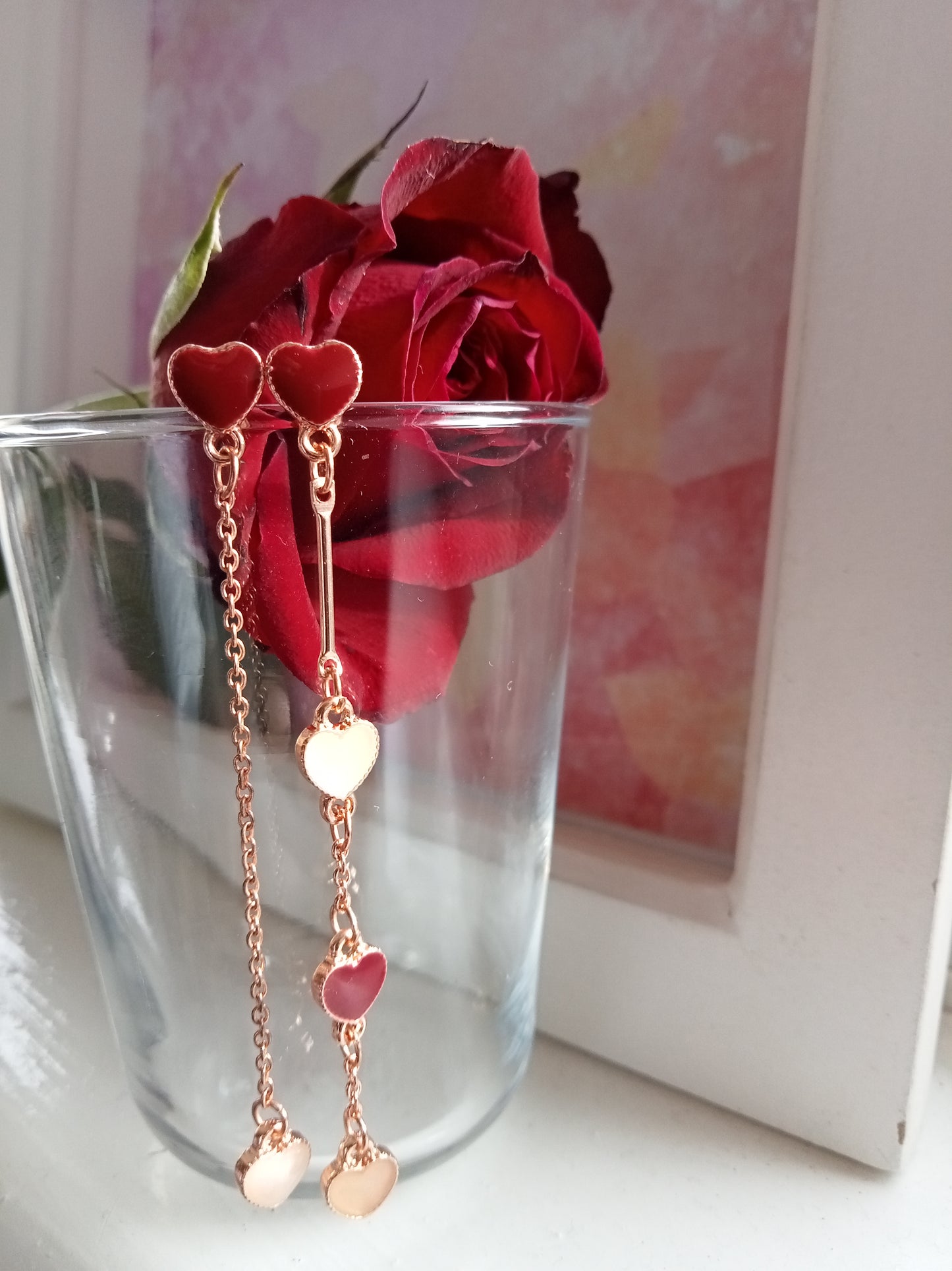 Rose Gold Mismatched Cute Heart Earrings