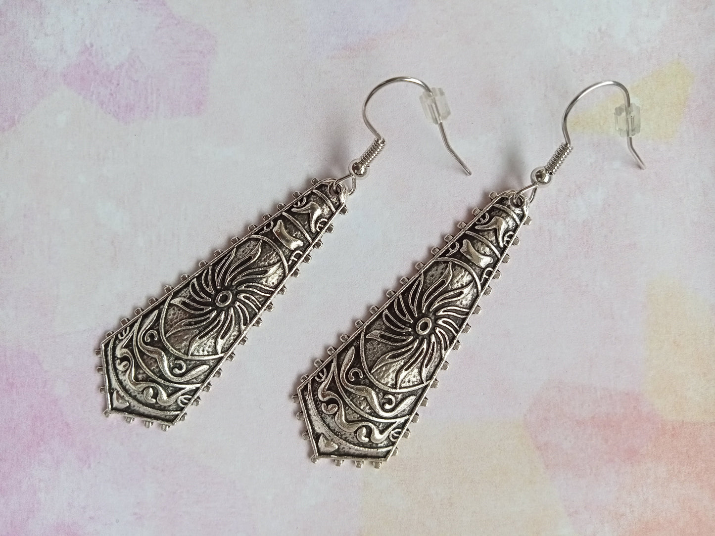 Silver Ethnic Engraved Tribal Earrings