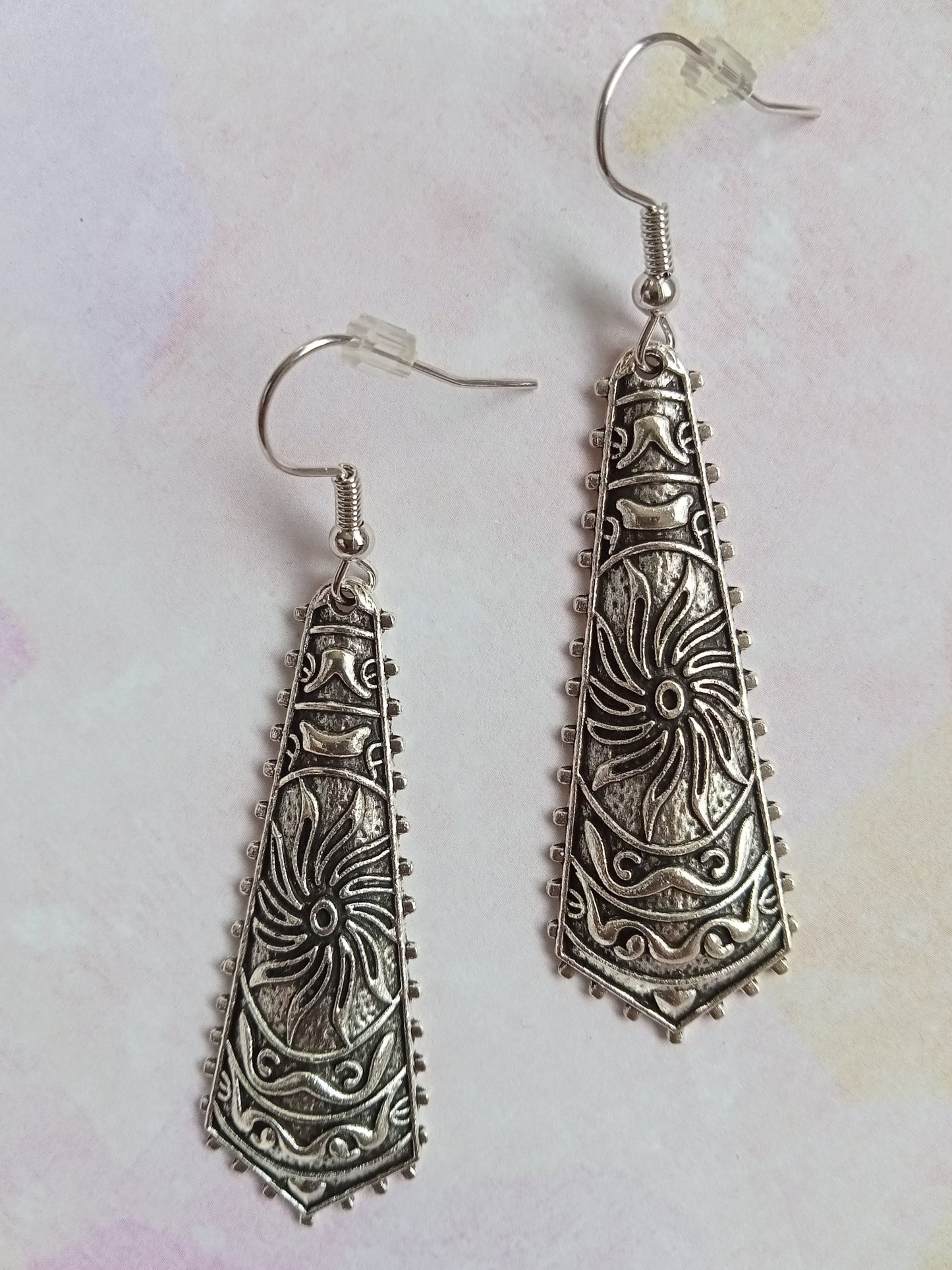 Silver Ethnic Engraved Tribal Earrings
