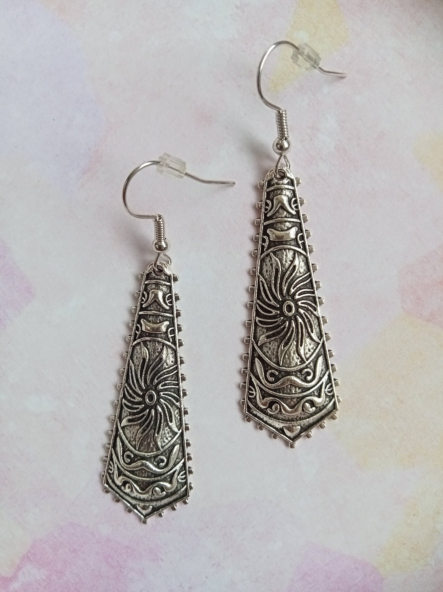 Silver Ethnic Engraved Tribal Earrings