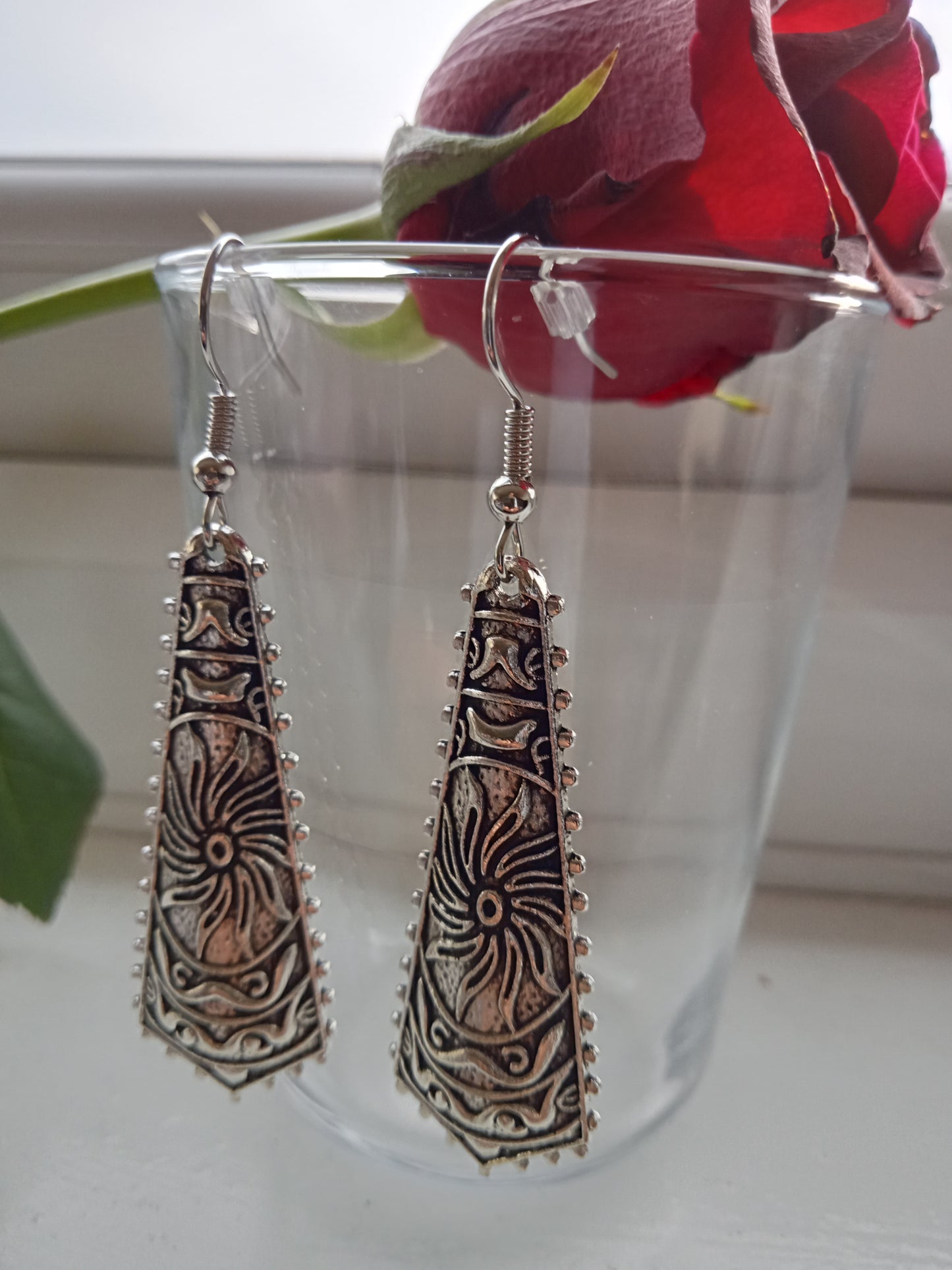 Silver Ethnic Engraved Tribal Earrings