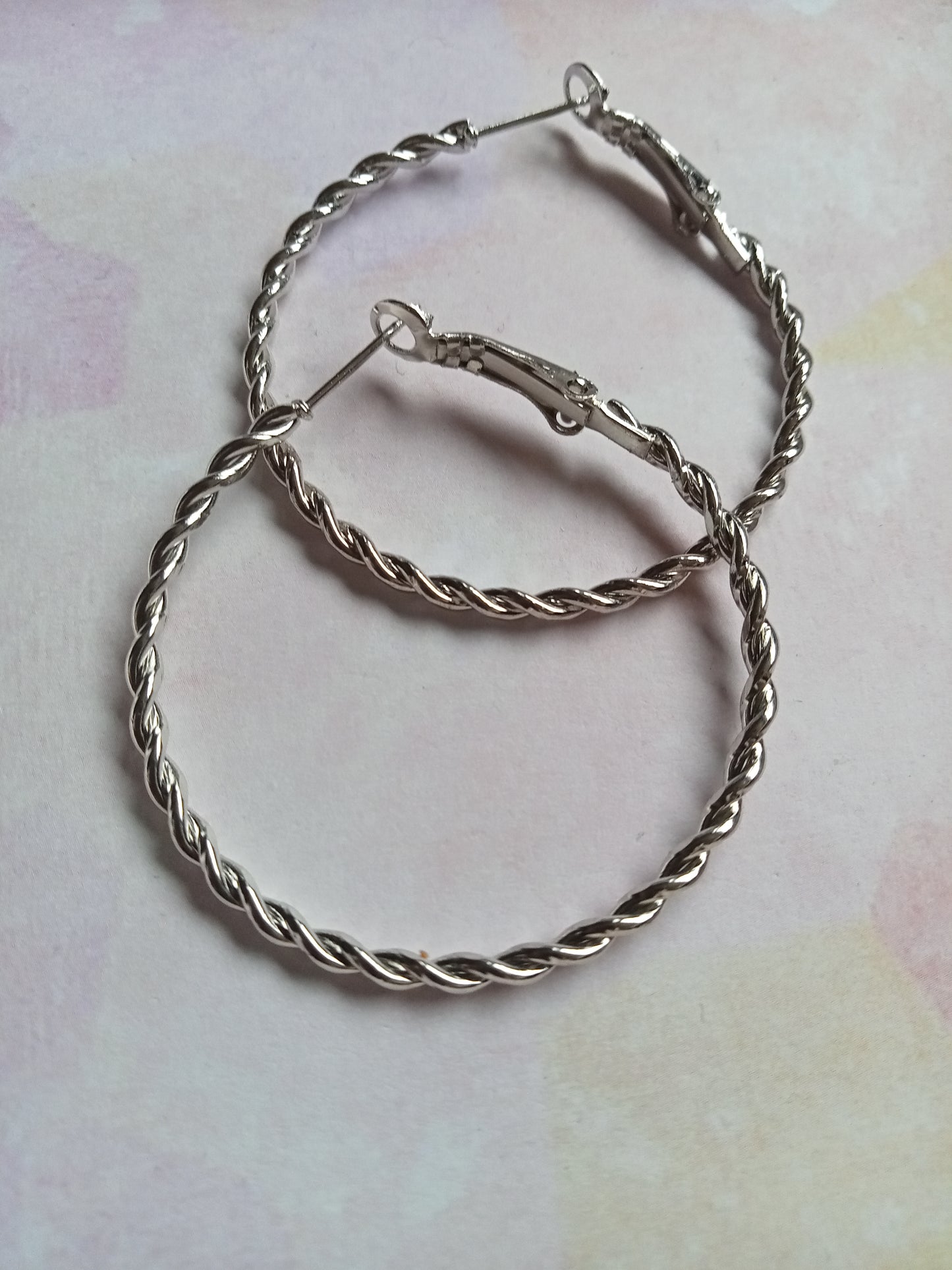 Silver Twisted Medium Hoop Earrings