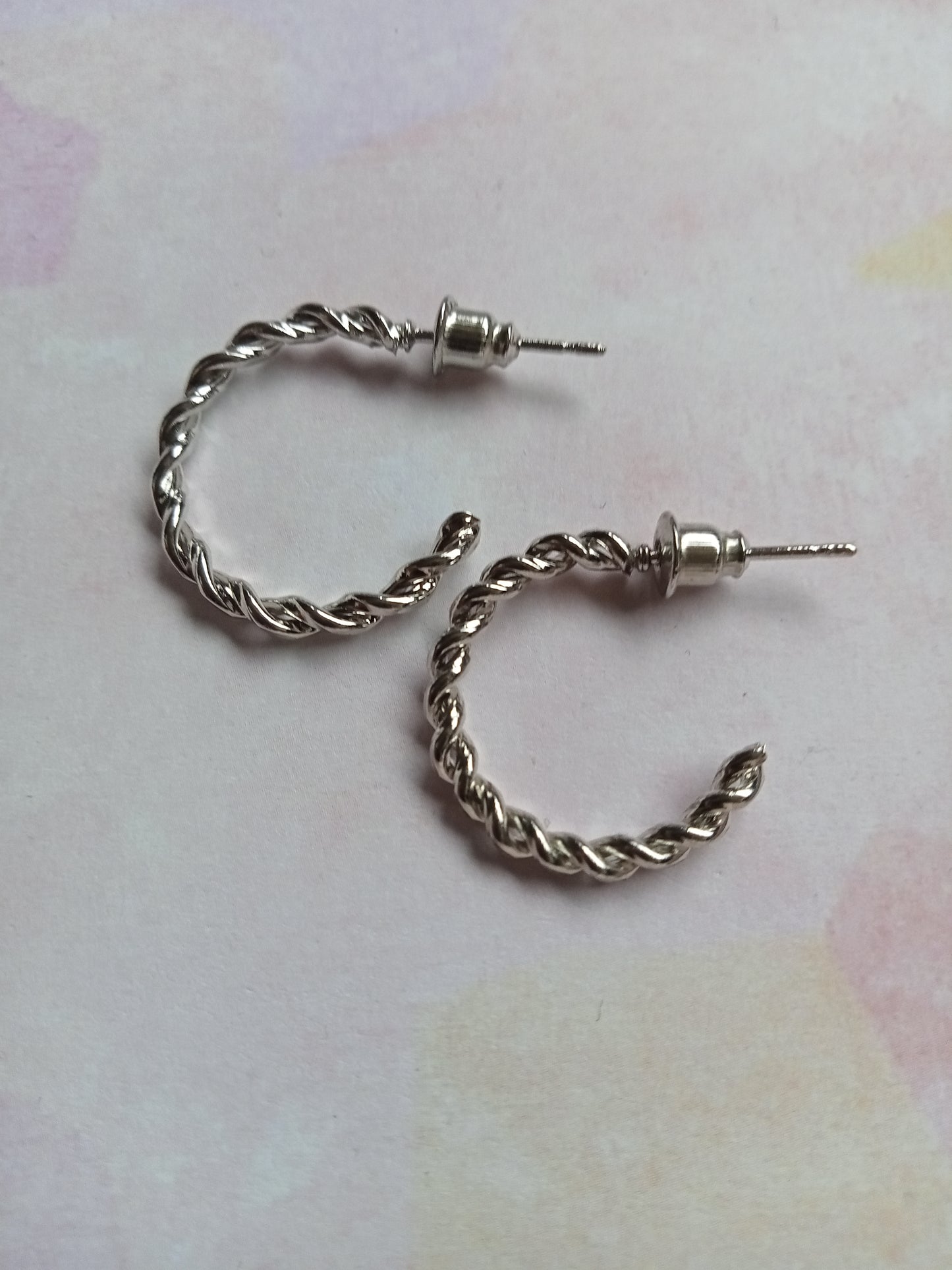 Silver Twisted Small Open-end Hoop Earrings